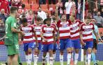 Jesús Areso mira a los jugadores del Granada celebrar el tercer gol del partido
