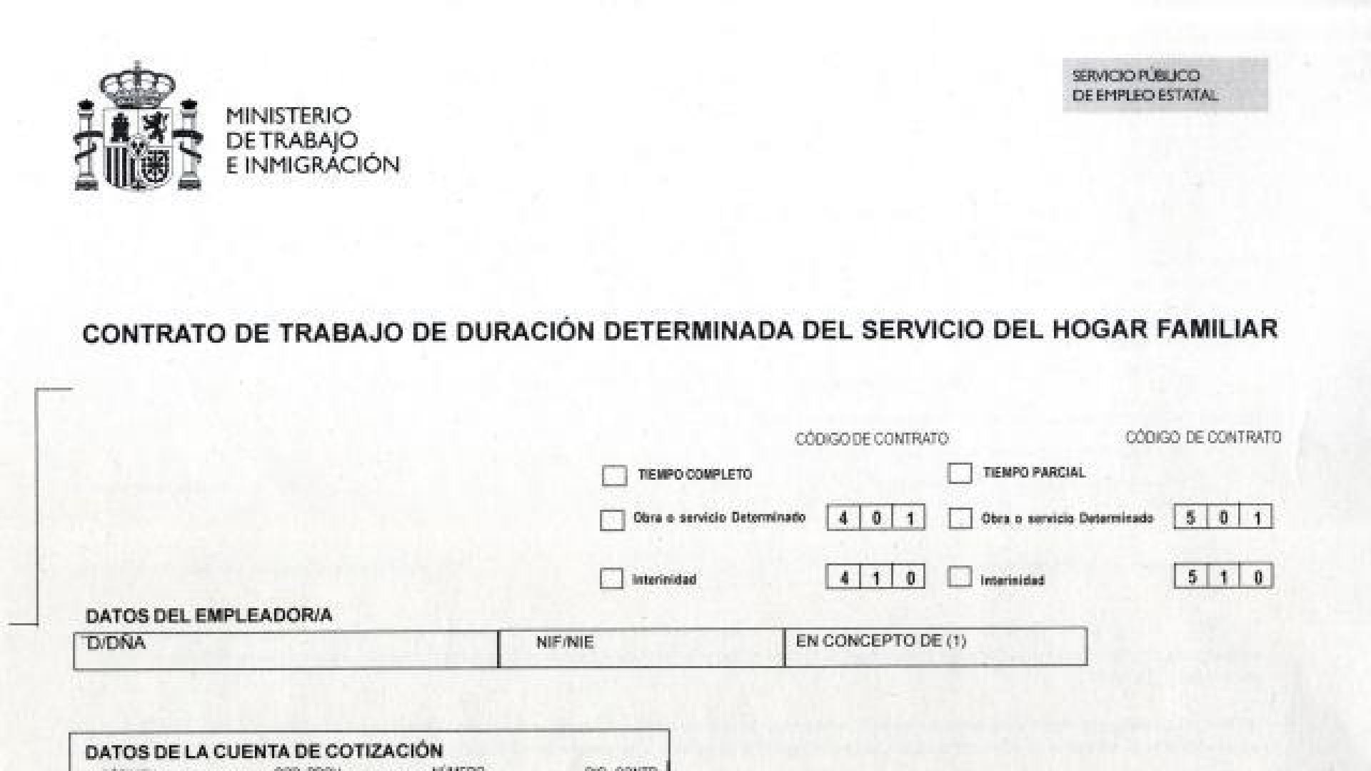 Modelo de contrato eventual. Se entrega en la Seguridad Social.