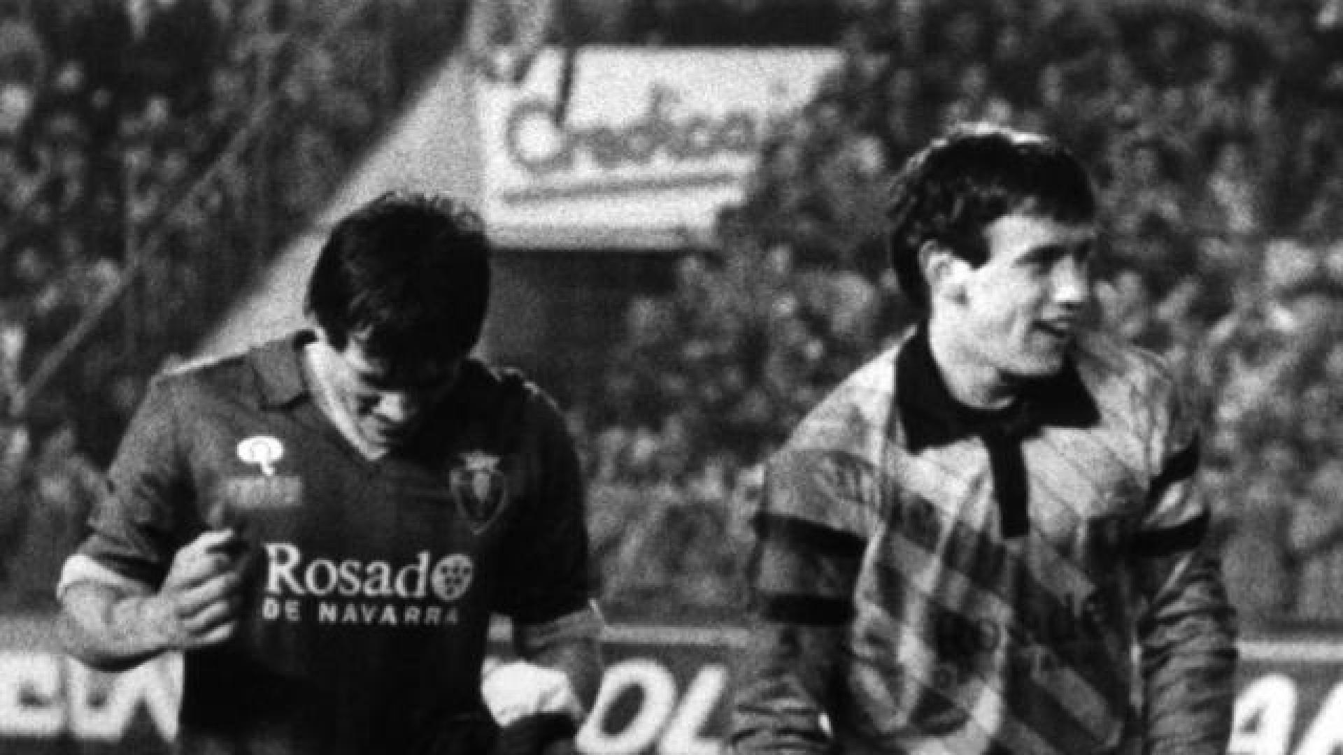 Goiko (21 años) y Unzué (19), tras eliminar al Barça en El Sadar. Los dos fueron los héroes. 	ARCHIVO