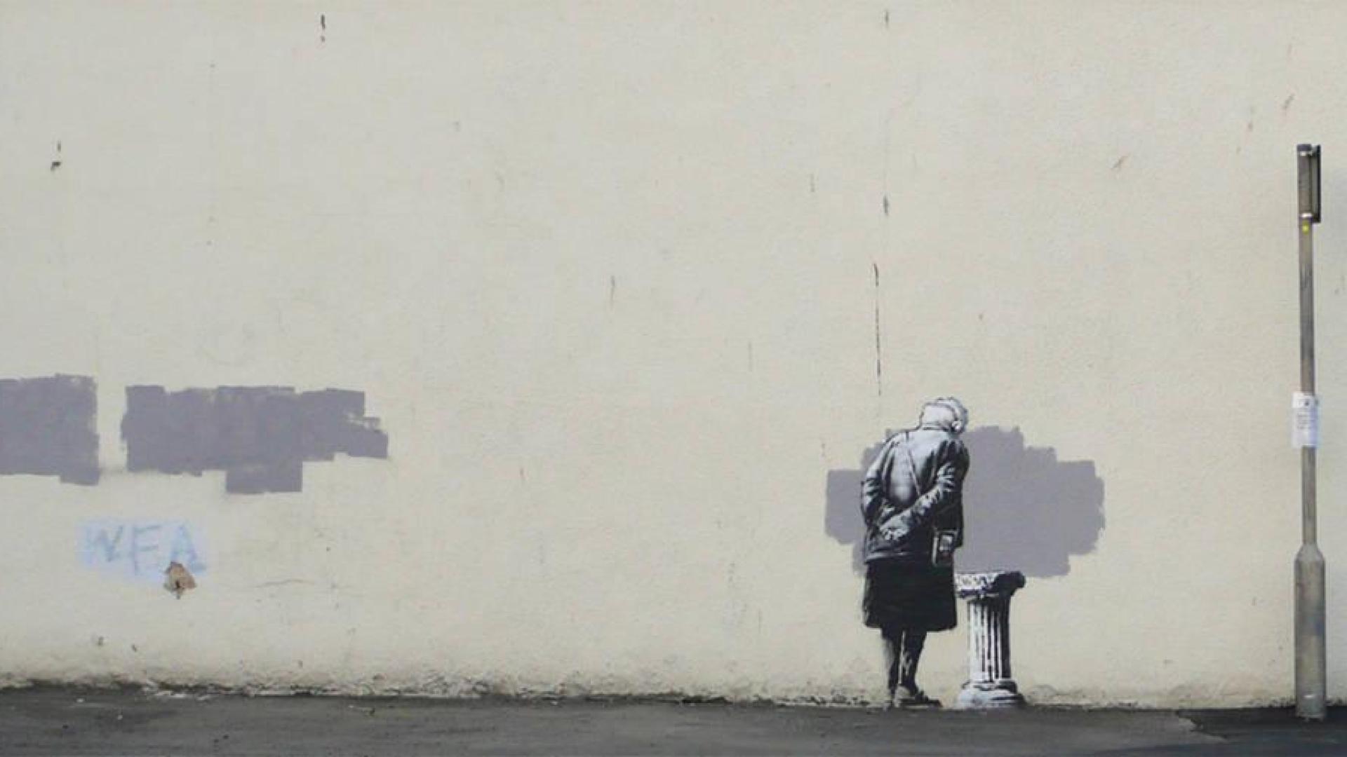 El mural de Banksy que ha sufrido un ataque con pintura en Inglaterra.