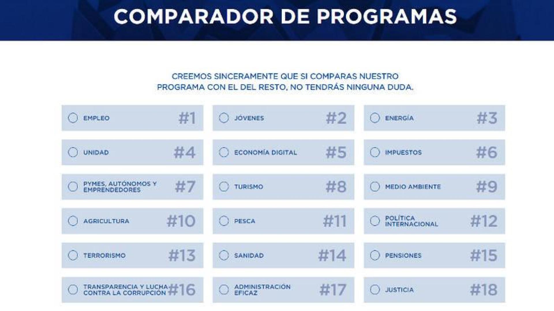 ​El PP lanza un comparador de programas electorales
