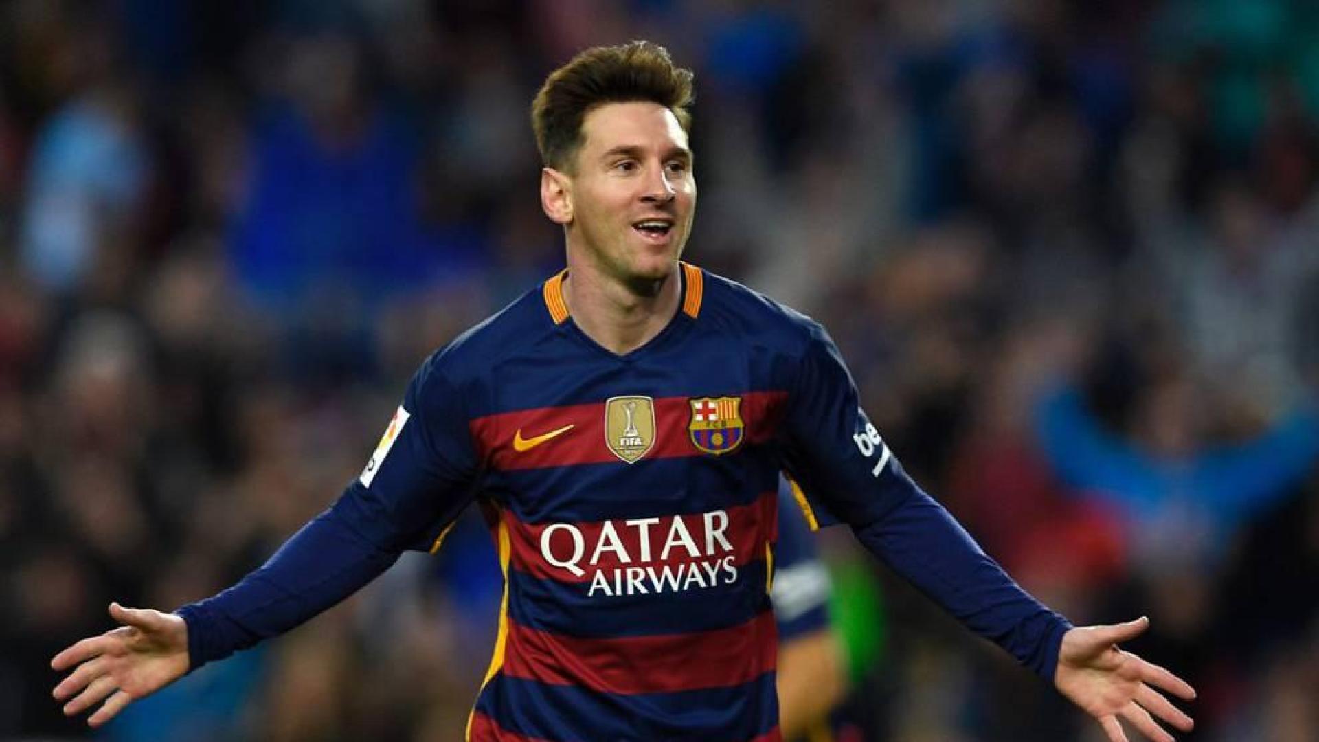 Messi celebra el 1-0 contra el Sporting.