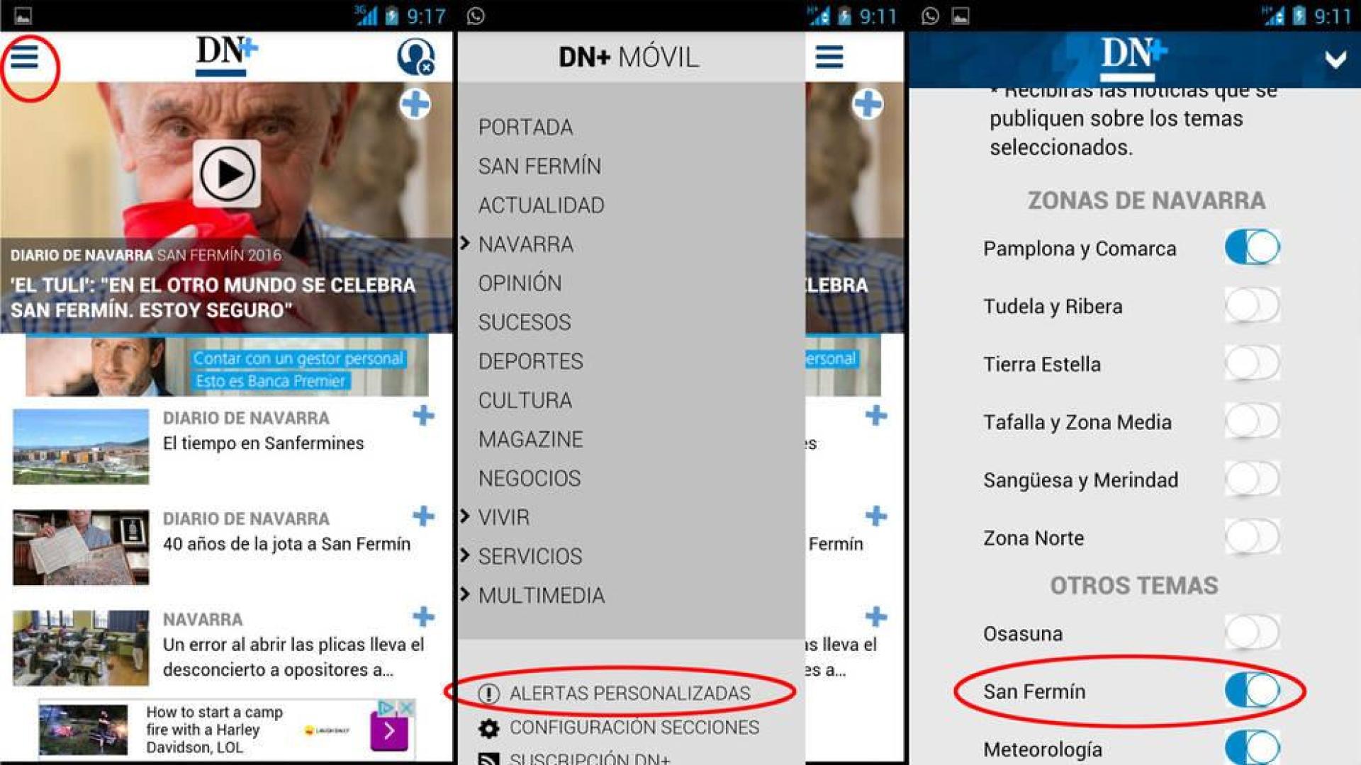 Alertas gratuitas de Diario de Navarra en el móvil para San Fermín