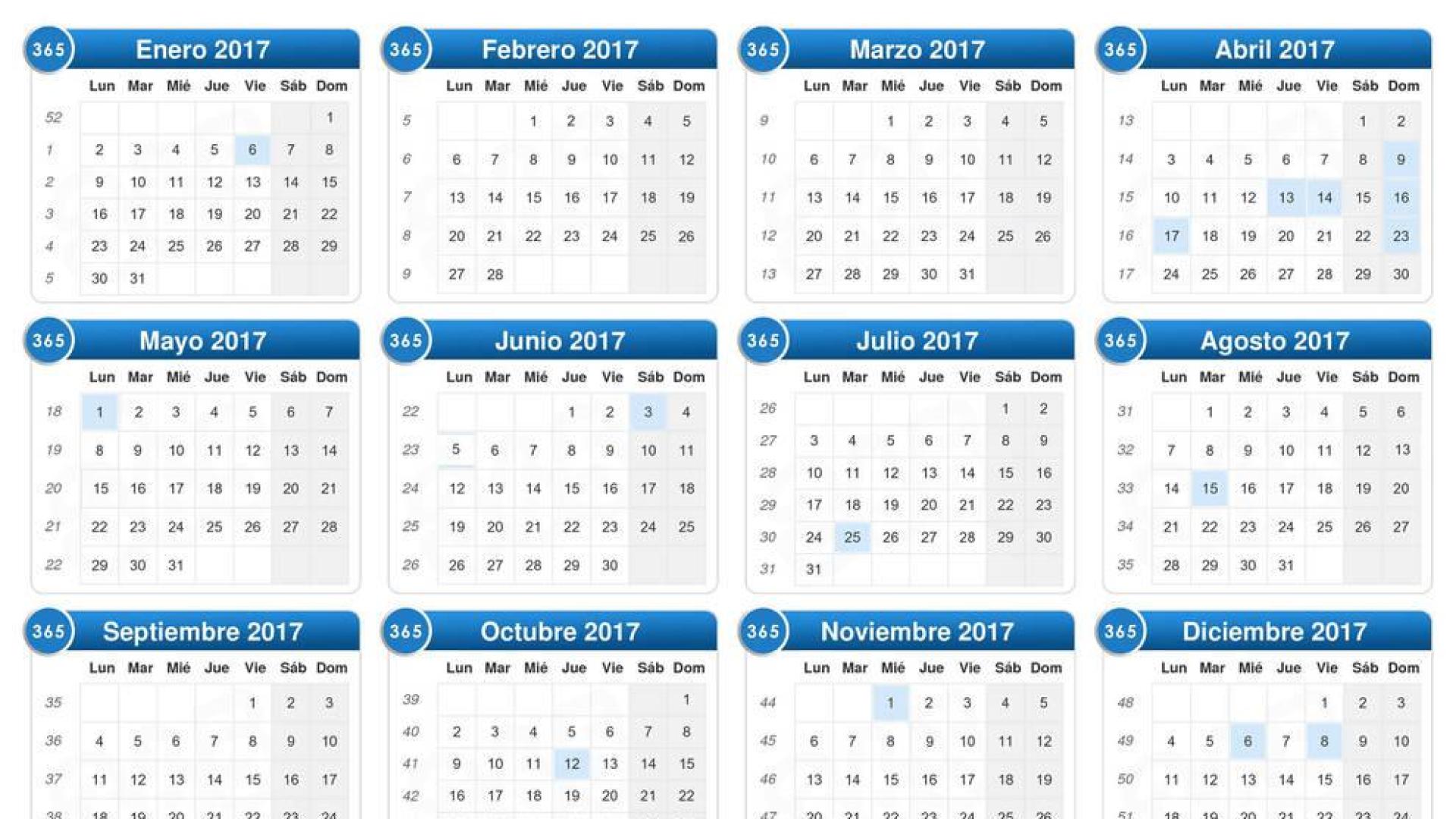 El calendario laboral para 2017 recoge 12 días festivos, 9 comunes en toda España