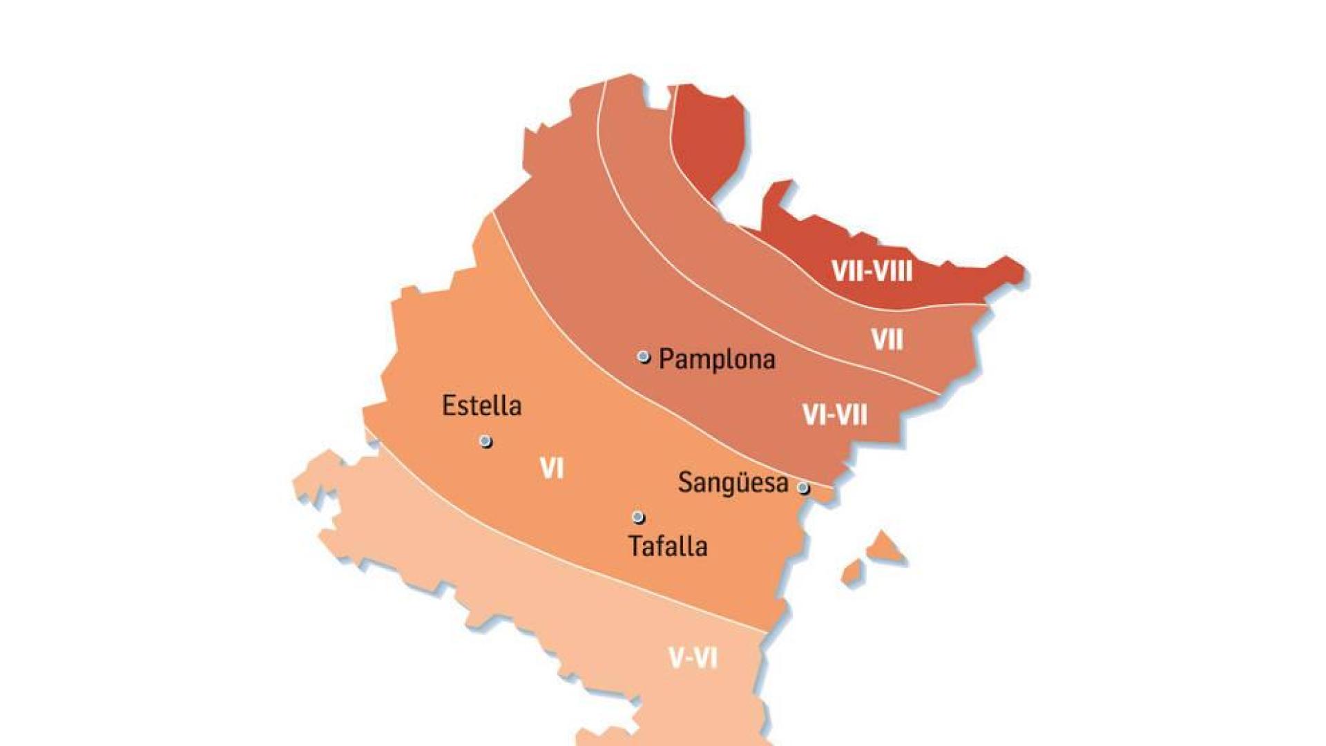 Zonas de peligrosidad sísmica en Navarra