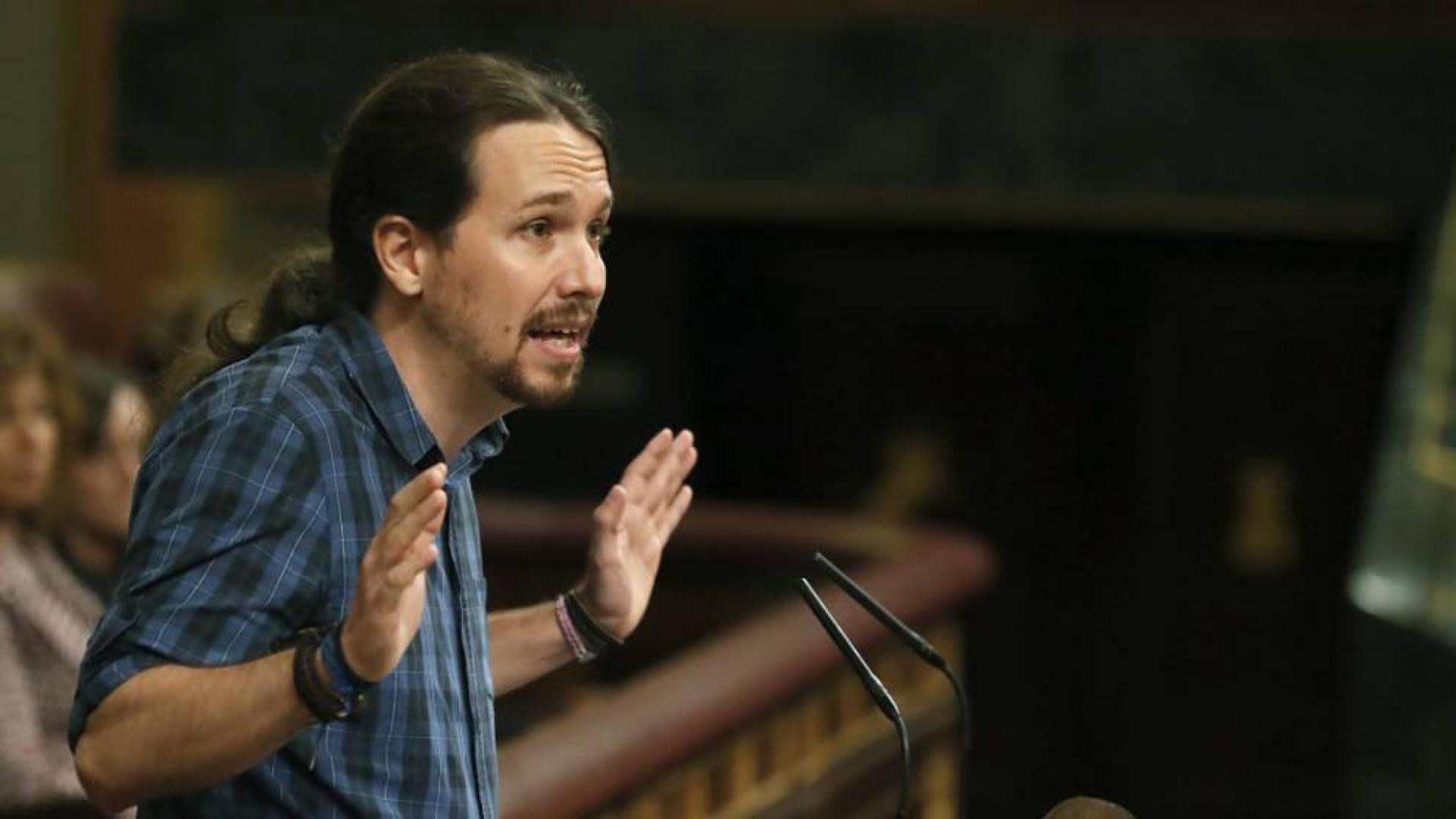 El líder de Podemos, Pablo Iglesias durante su intervención en el debate de investidura en el Congreso.