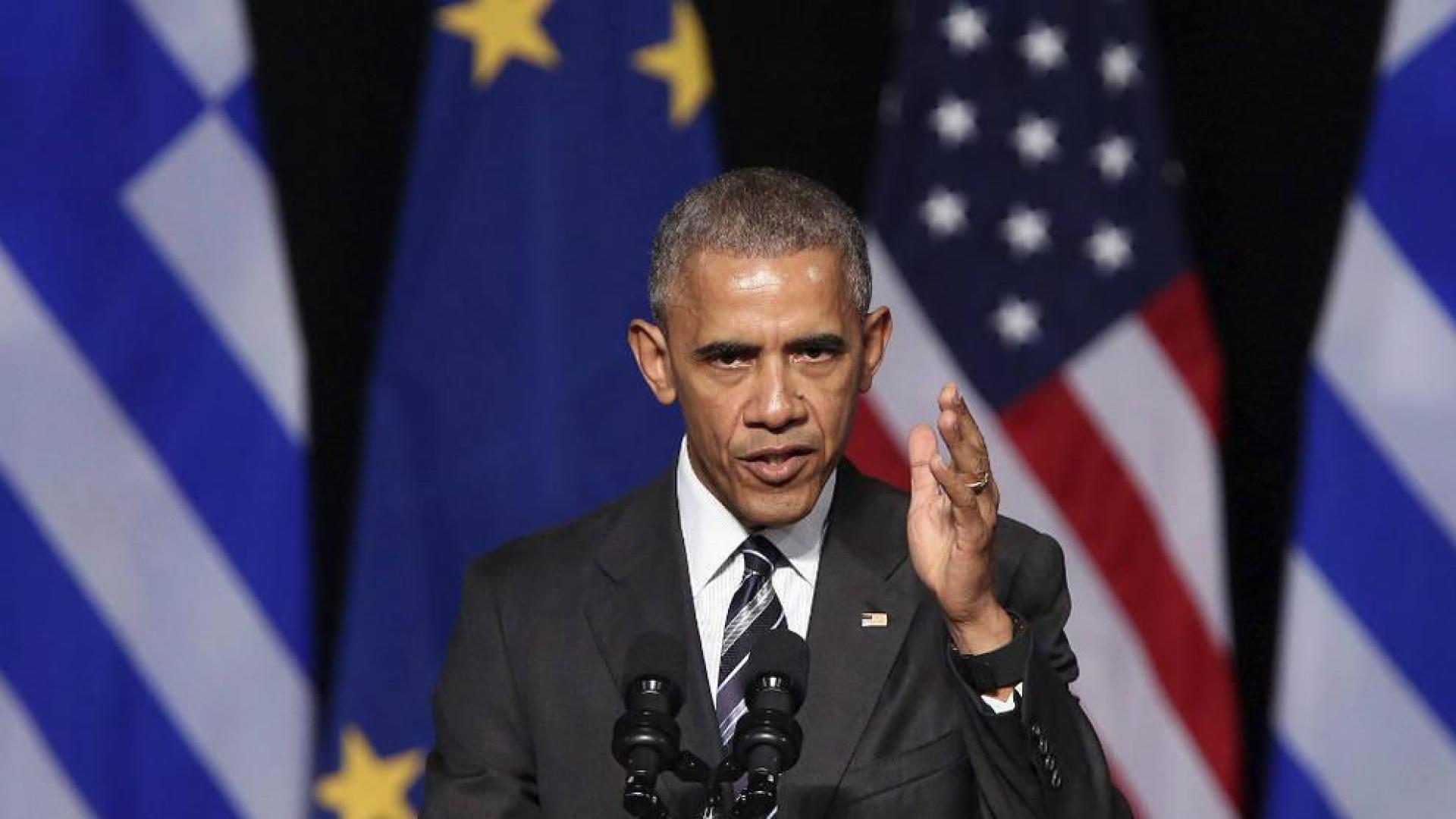 El presidente de los Estados Unidos, Barack Obama, ofrece un discurso en el Centro Cultural de la Fundación Stavros Niarchos en Atenas (Grecia).