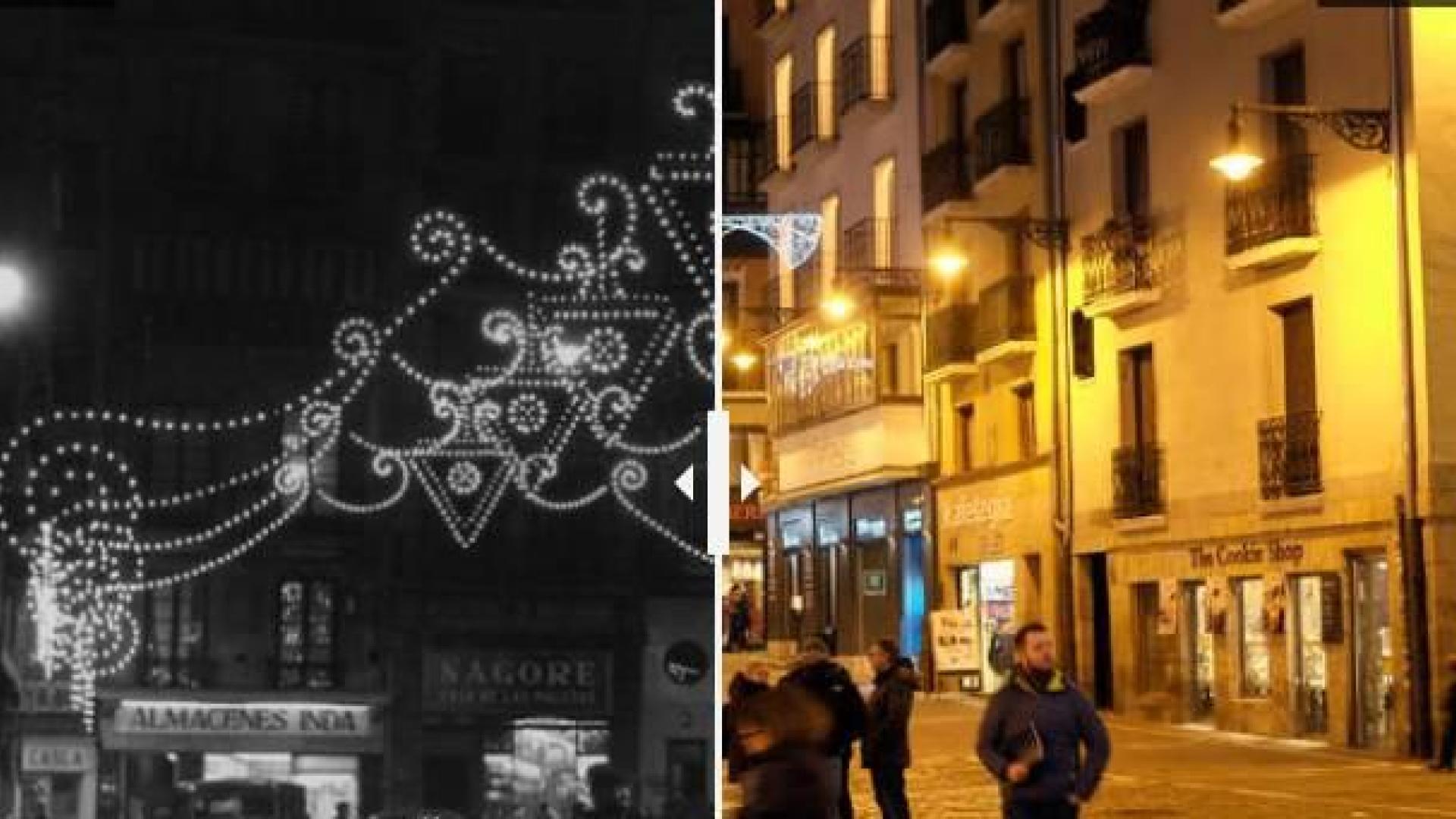 La Plaza Consistorial en la Navidad de 1958 y en 2017.