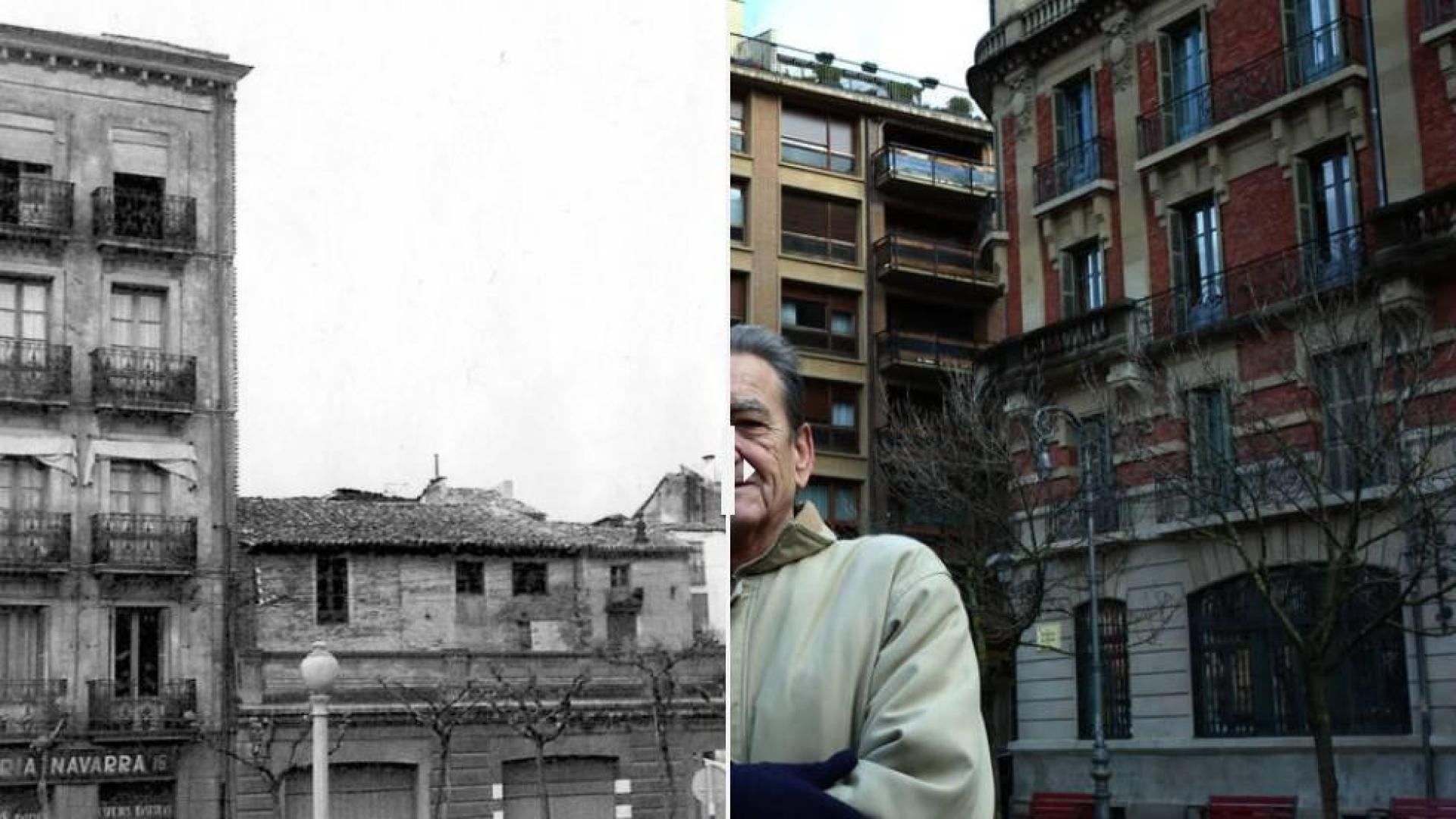 La calle Ansoleaga de Pamplona en 1962 y en la actualidad.