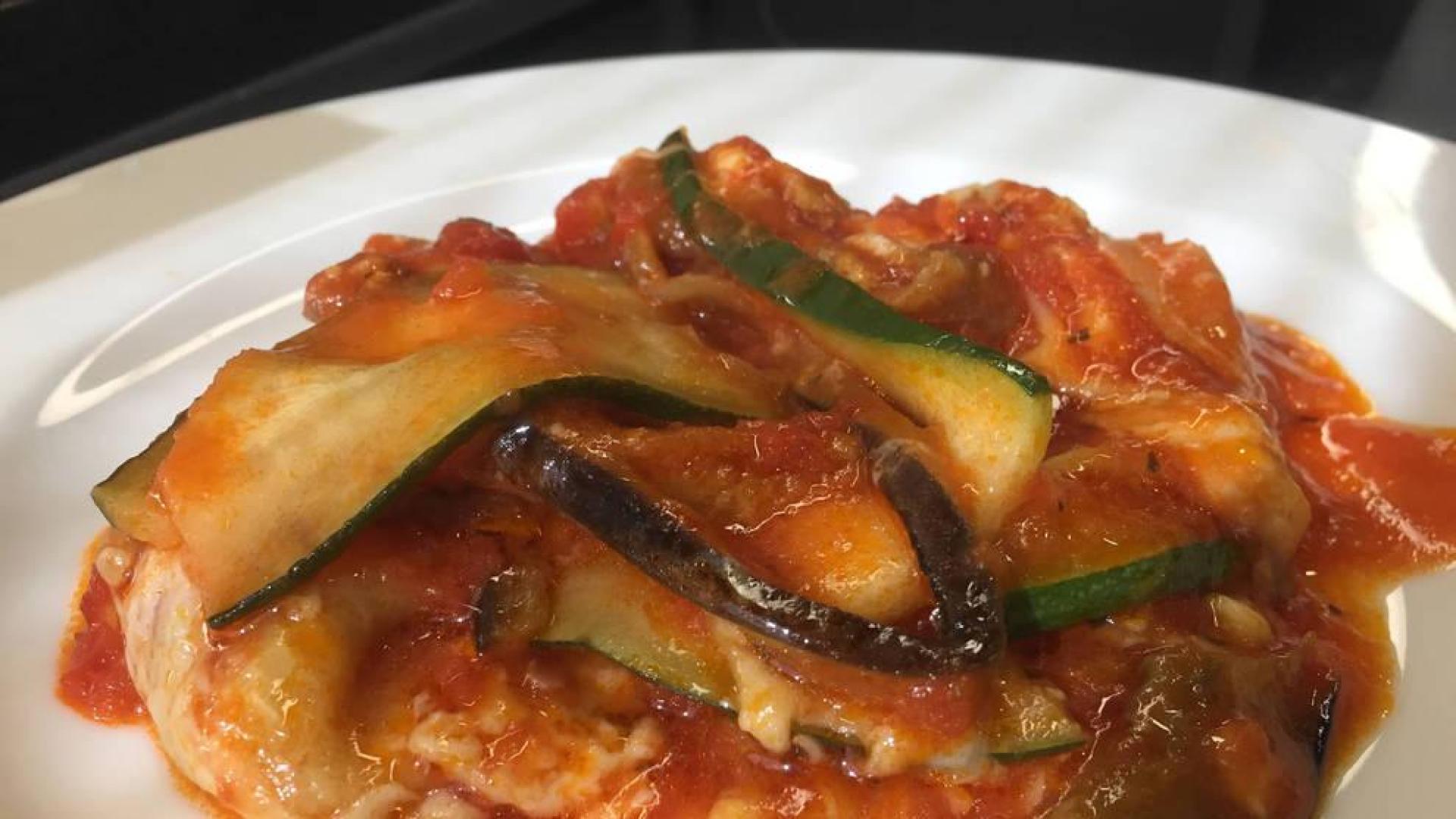 LASAÑA DE VERDURAS CON JAMÓN Y QUESO