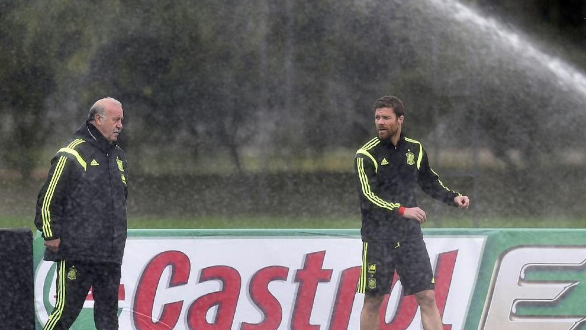 Xabi Alonso, junto a Del Bosque en un entrenamiento