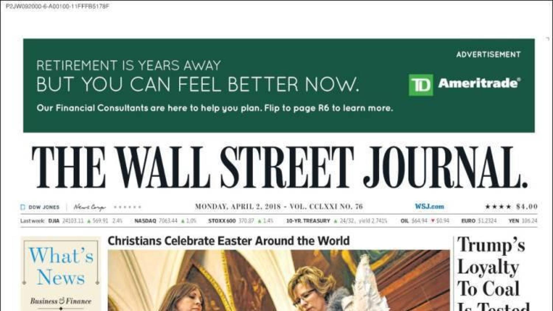 El Ángel de Tudela 'vuela' hasta la portada del Wall Street Journal
