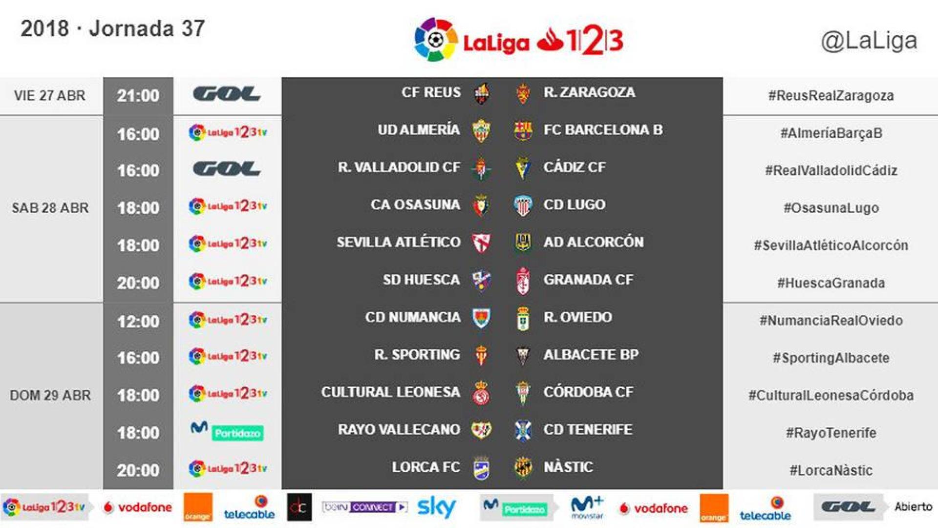 El Osasuna-Lugo, el sábado 28 de abril a las 18.00 horas