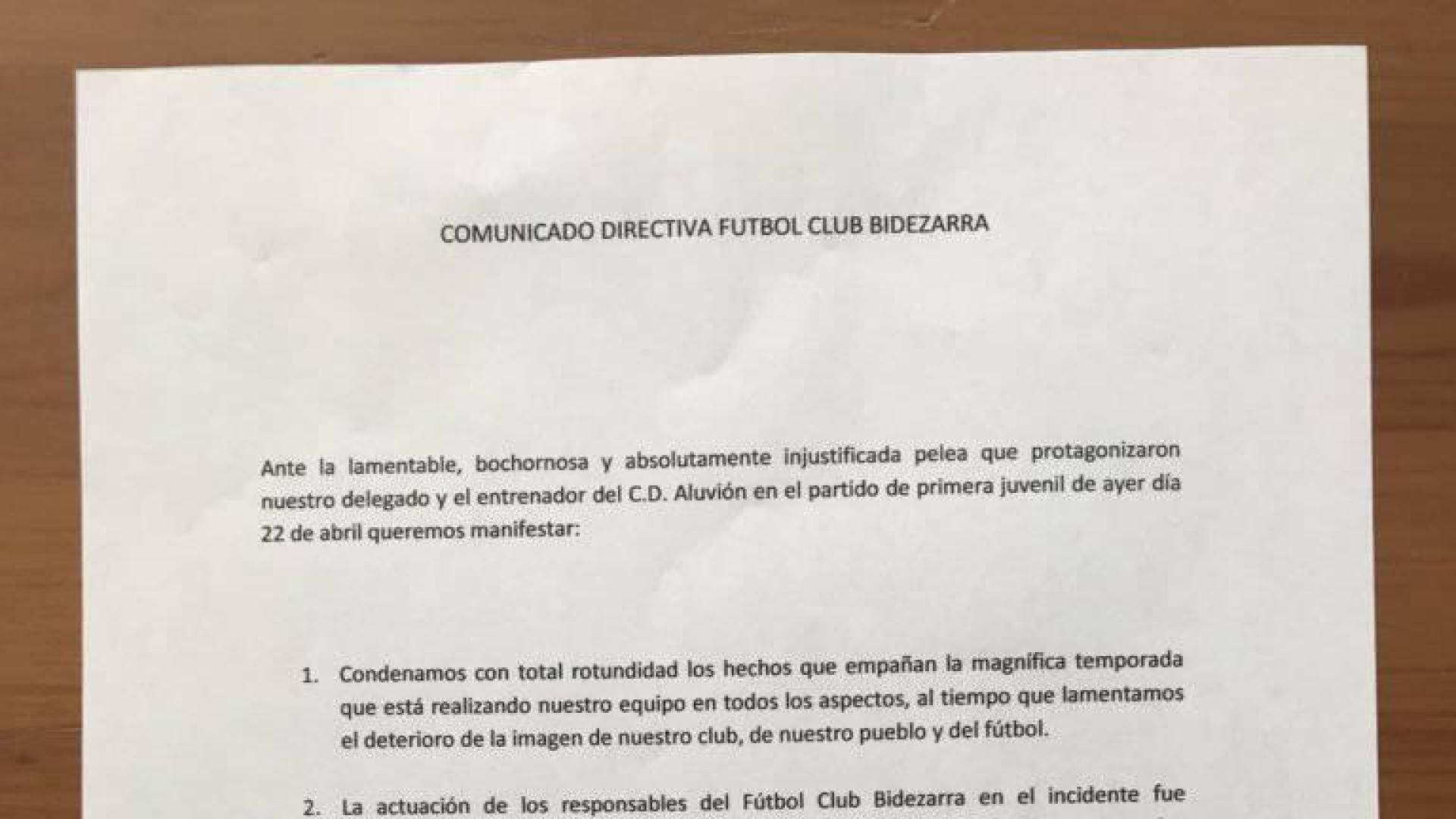 El Bidezarra expulsa al delegado implicado en la pelea y condena lo sucedido