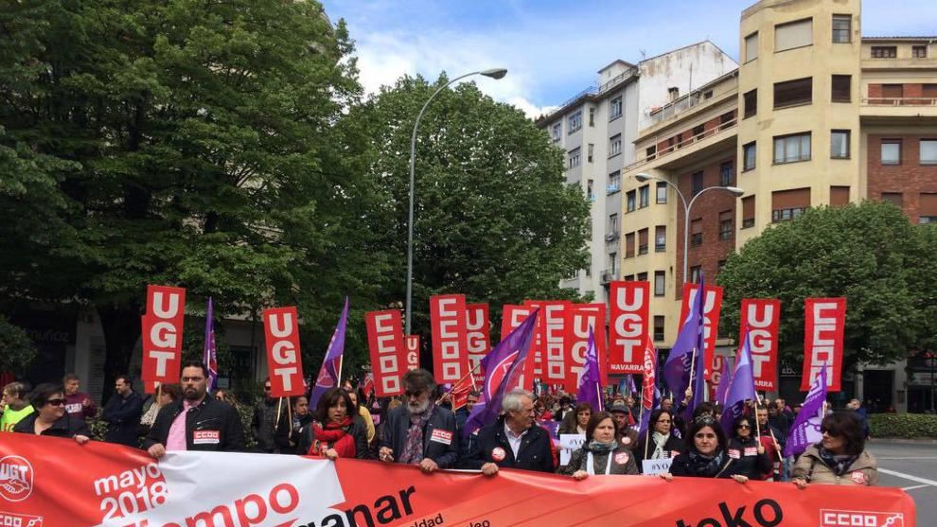 UGT y CC OO reúnen a 2.500 personas en Pamplona en el Día Internacional del Trabajo