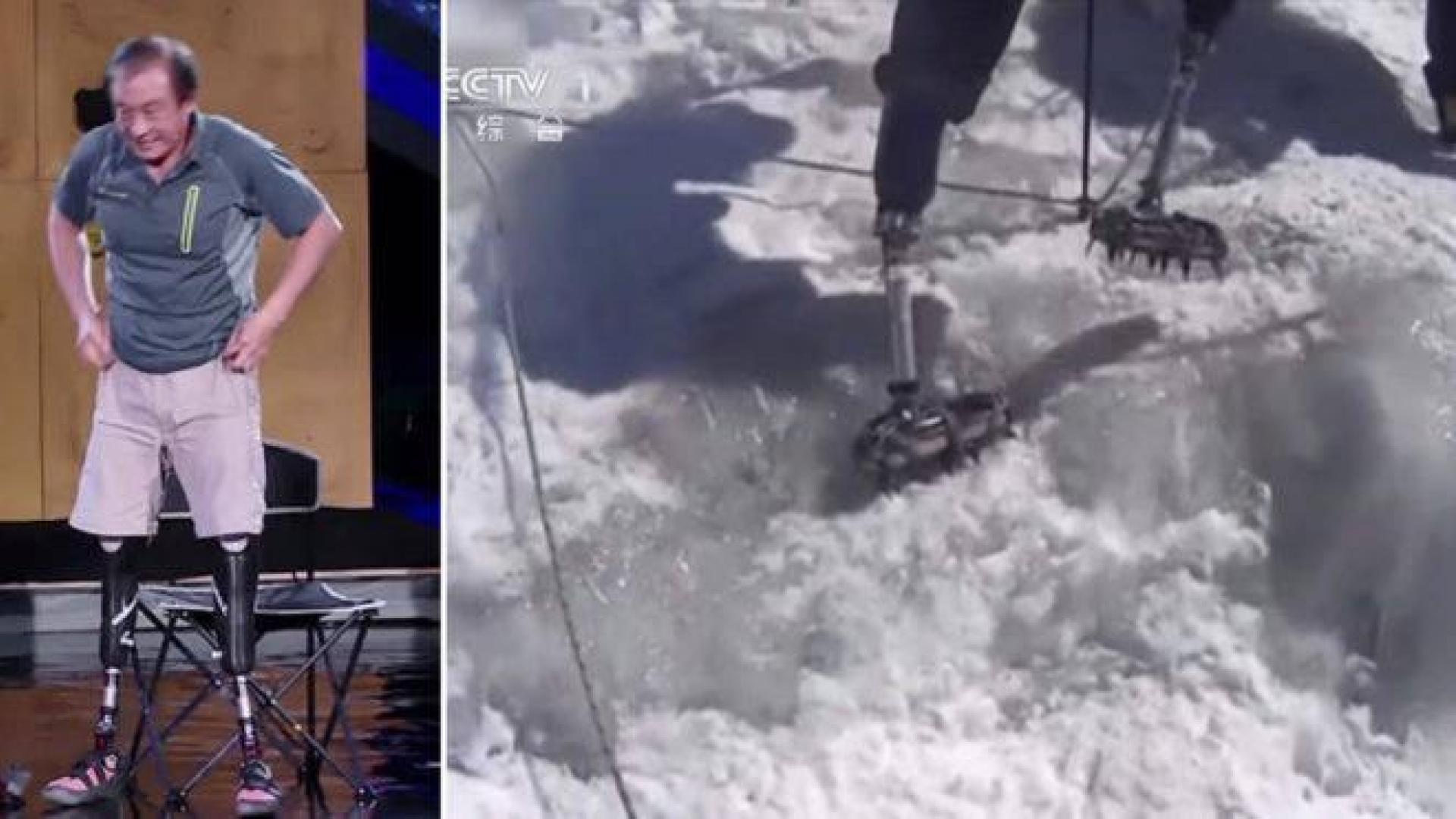 Un escalador chino de 70 años amputado de ambas piernas corona el Everest