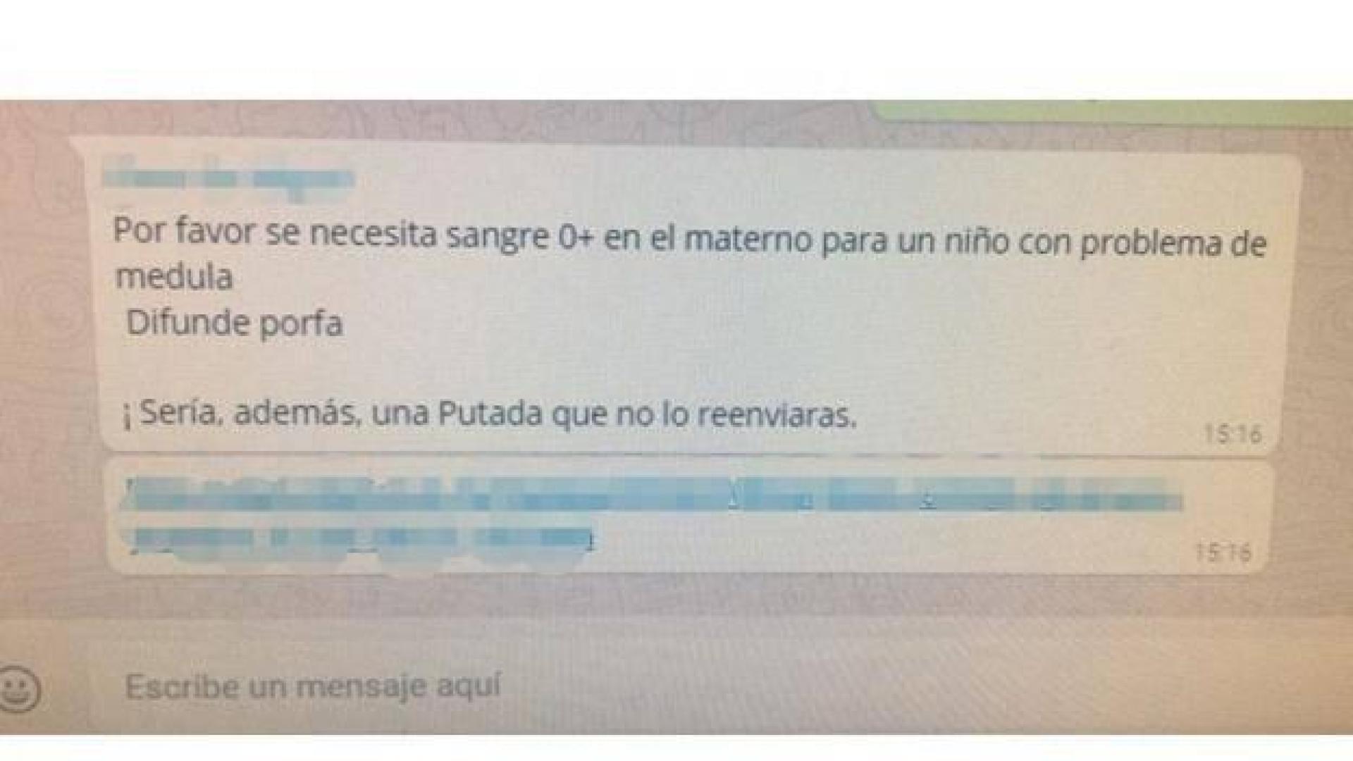 El nuevo bulo que circula por Whatsapp pide sangre para un niño