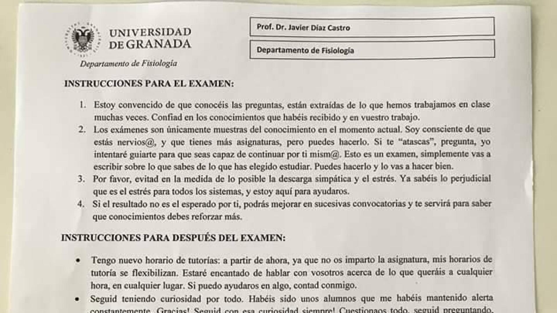 Los consejos de un profesor ante los exámenes se hacen virales