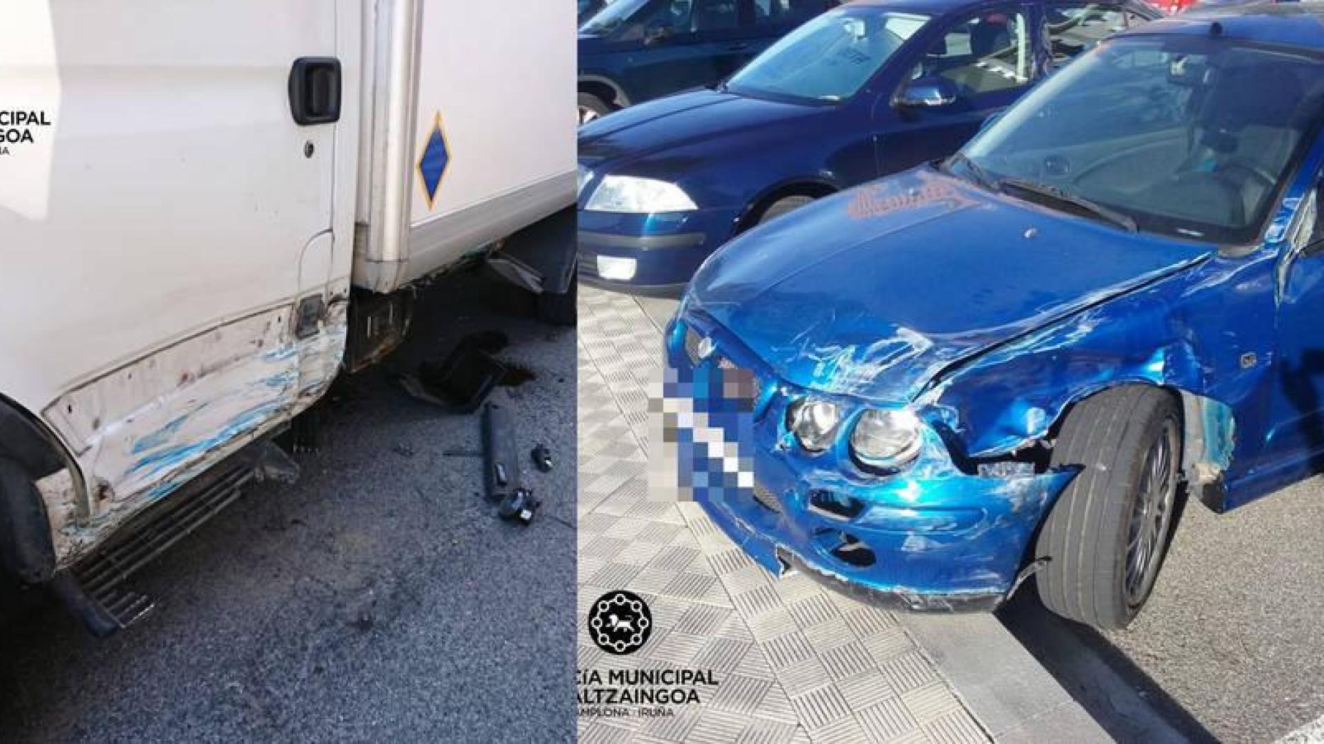 Un conductor se da a la fuga en Azpilagaña tras impactar contra un camión