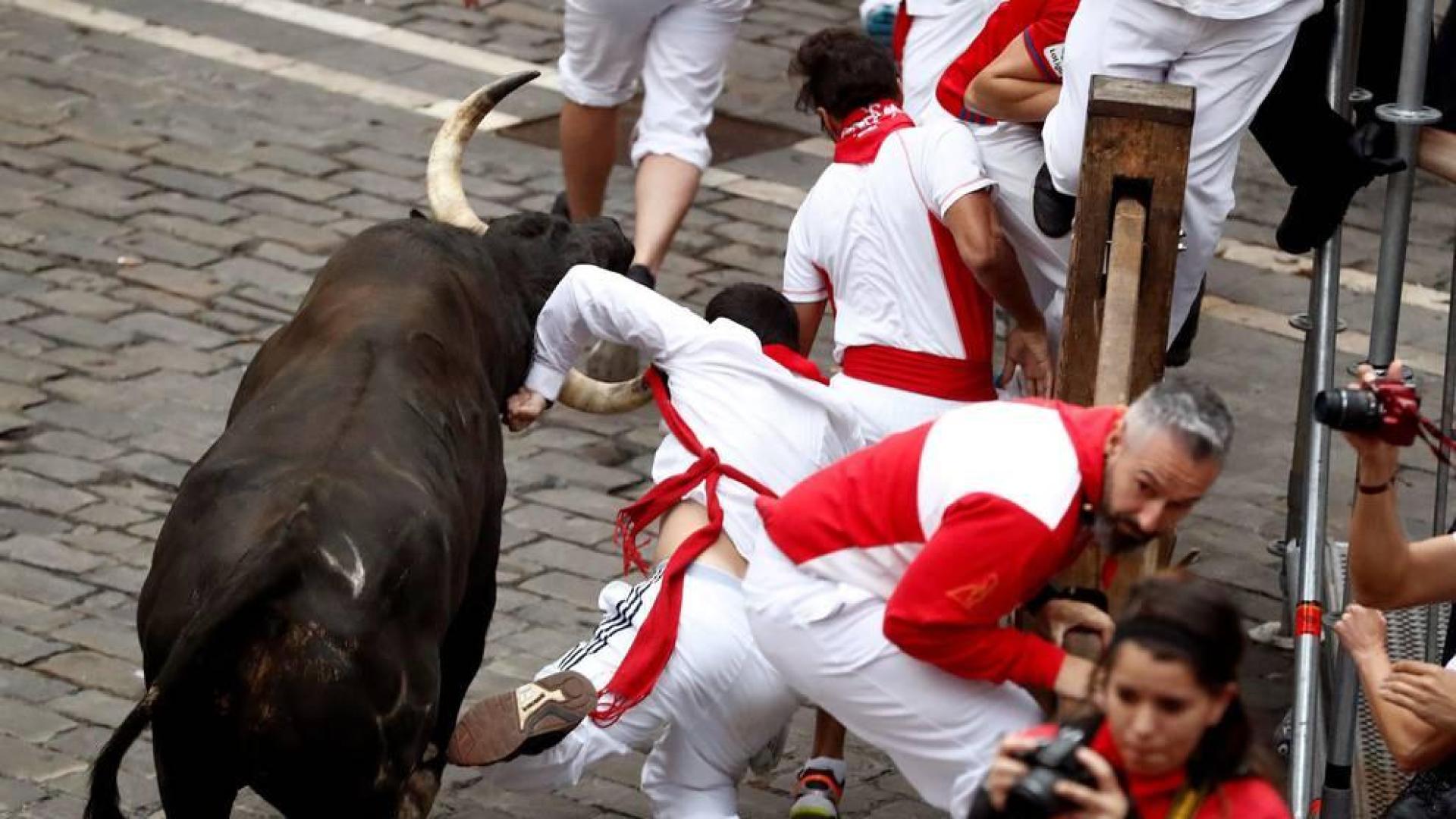 Imágenes del séptimo encierro de los Sanfermines de 2018, con toros de la ganadería Jandilla.