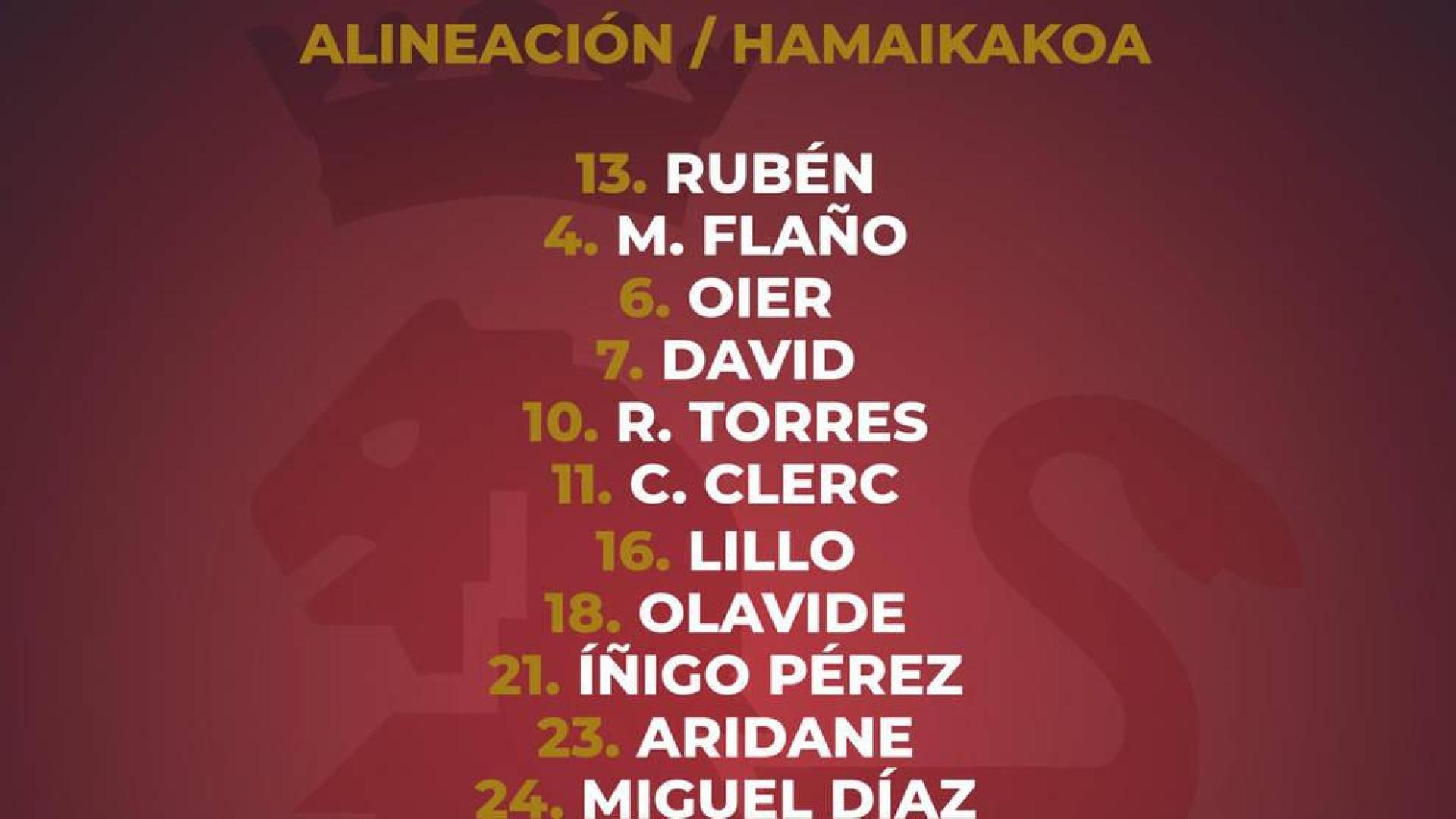 Aridane, Iñigo Pérez, Miguel Díaz y Olavide repiten en el once titular de Osasuna