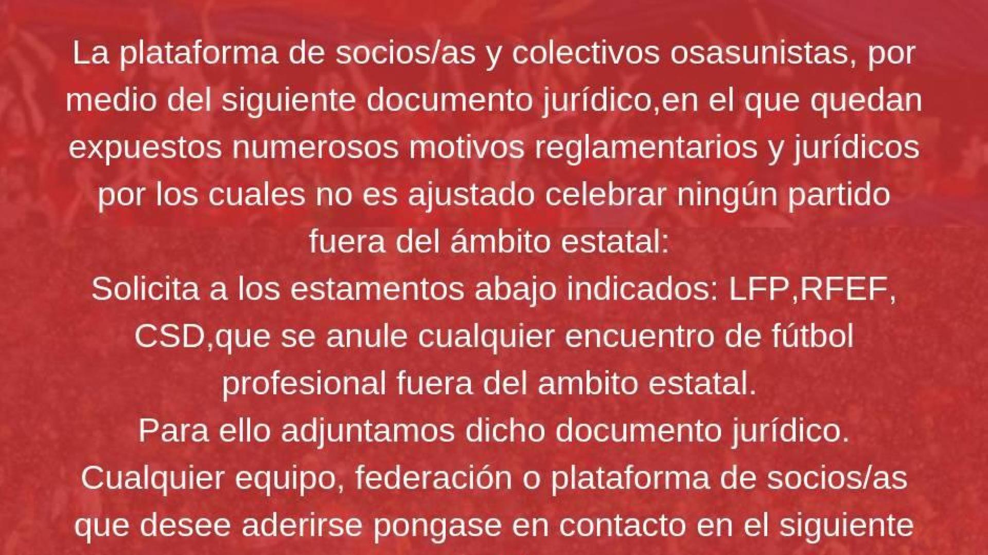 Sadar Bizirik dice que jugar partidos fuera España vulnera  la legalidad