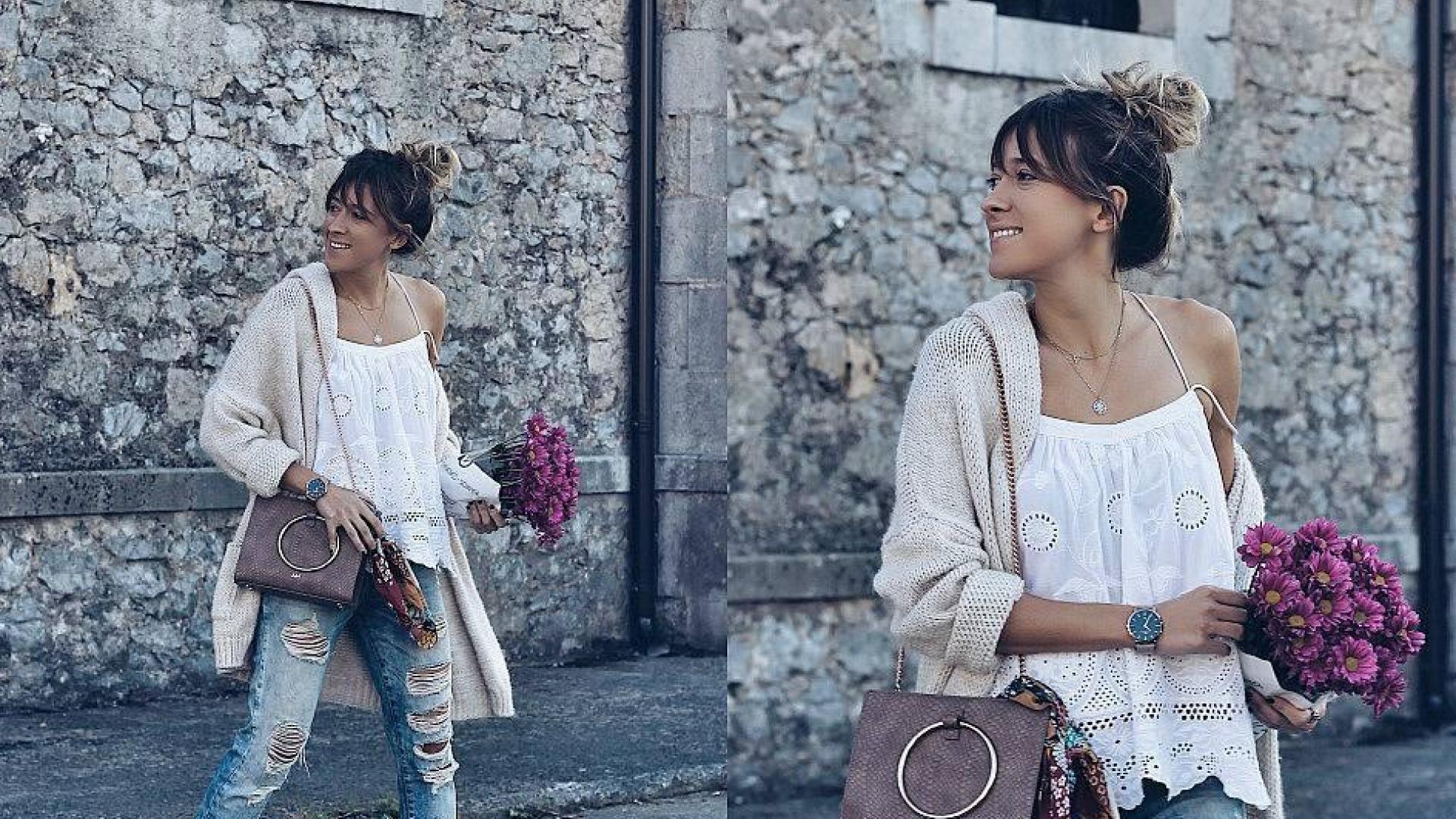 Look con chaqueta de punto