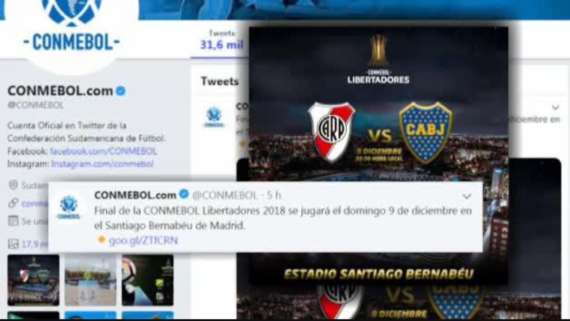 La final de la Copa Libertadores se jugará el 9 de diciembre en el Santiago Bernabéu