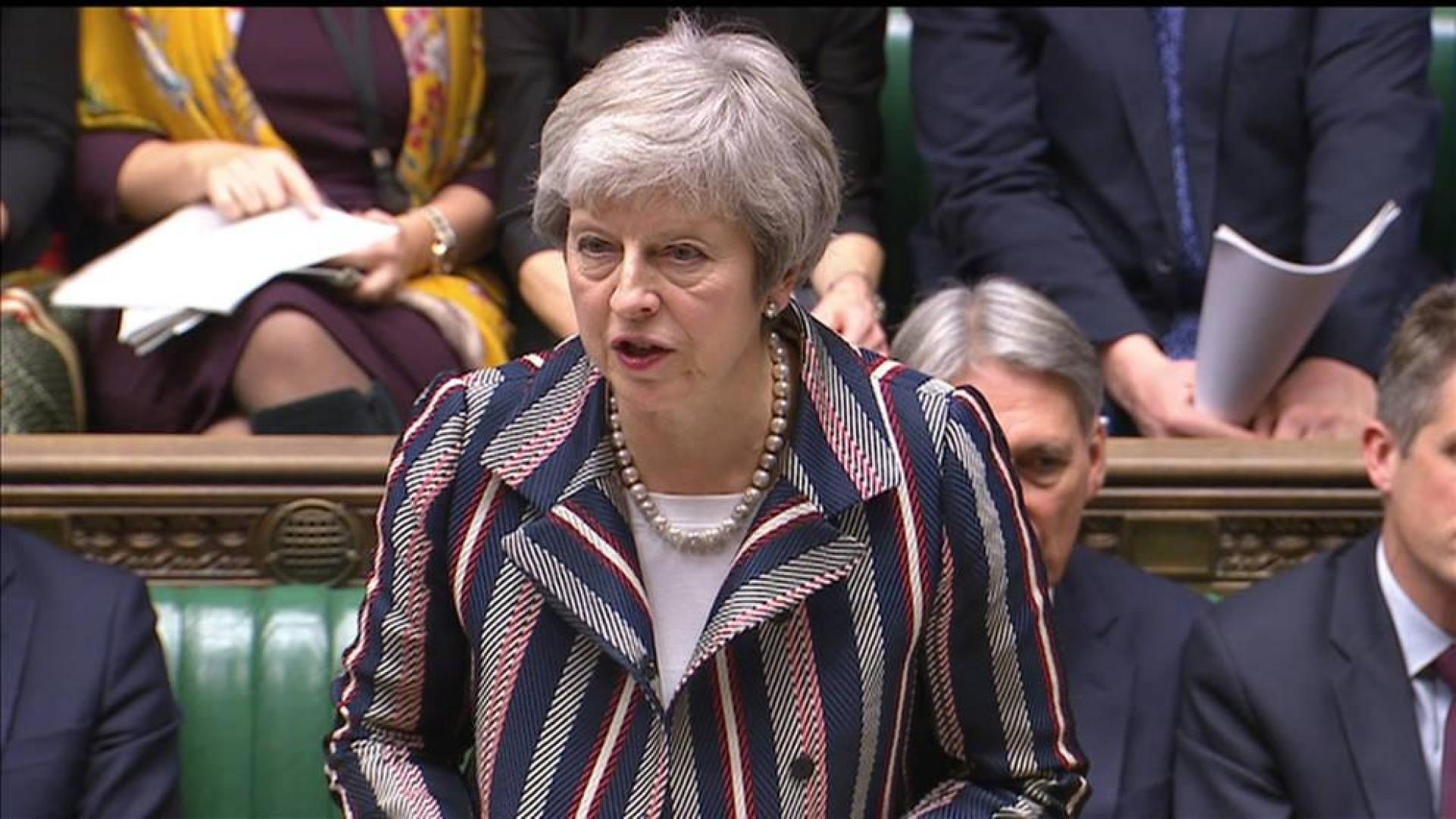 Theresa May, durante su discurso en la Cámara de los Comunes.