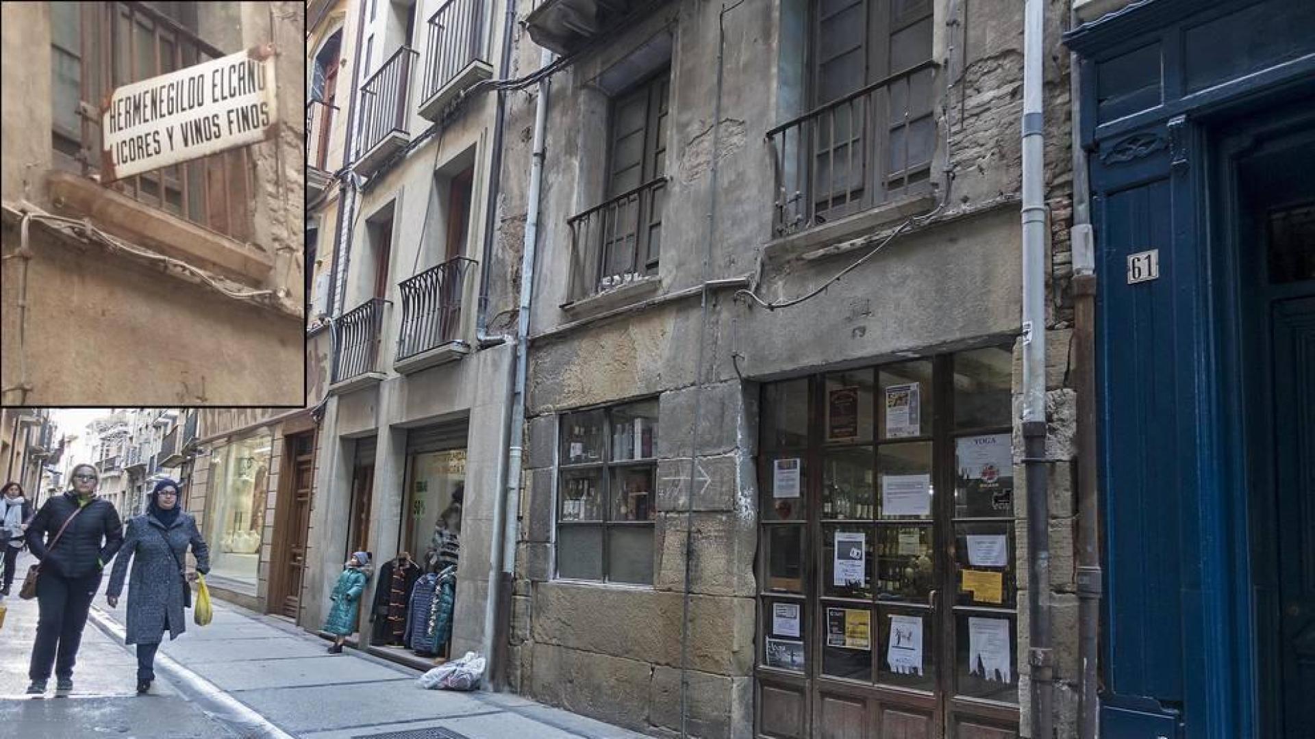 Roban el letrero centenario de la Licorería Elcano en Estella