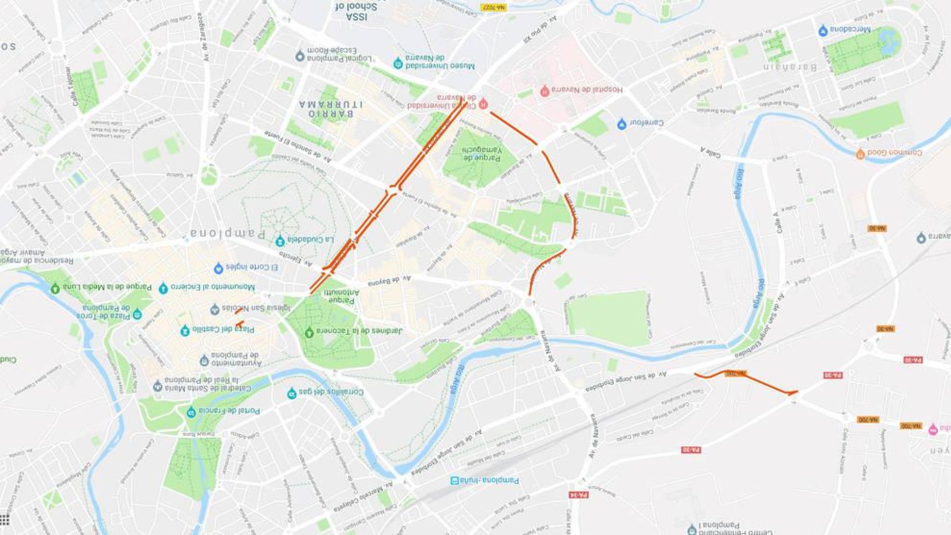 Estos son los cortes de tráfico de este martes en Pamplona