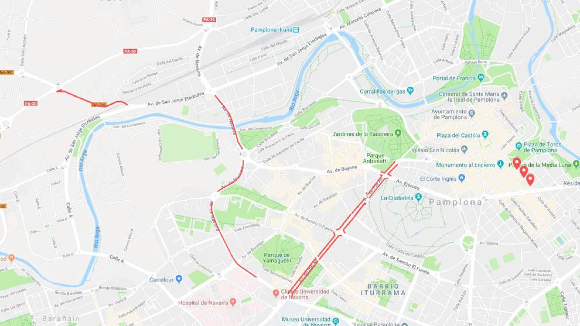 Estos son los cortes de tráfico de este lunes en Pamplona