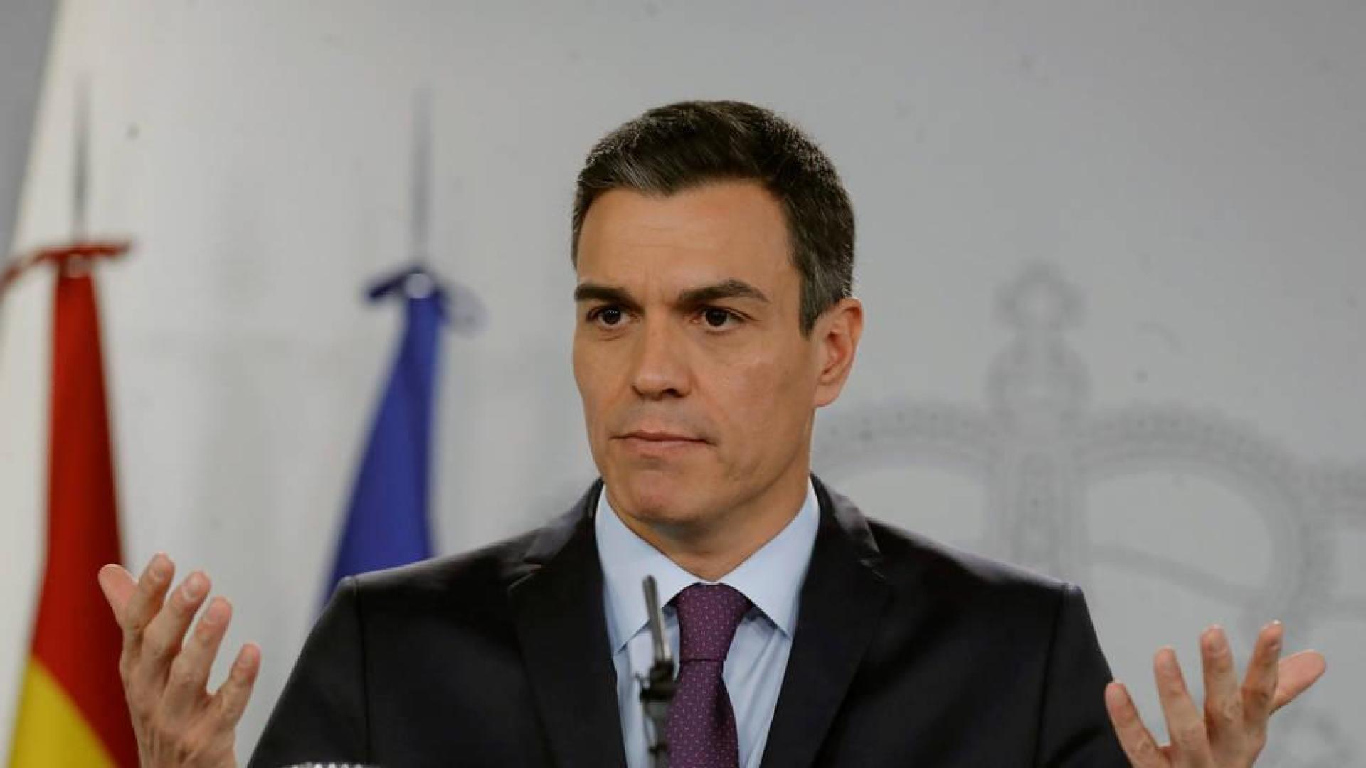El presidente del Gobierno, Pedro Sánchez, durante su comparecencia antes los medios en el Palacio de La Moncloa.