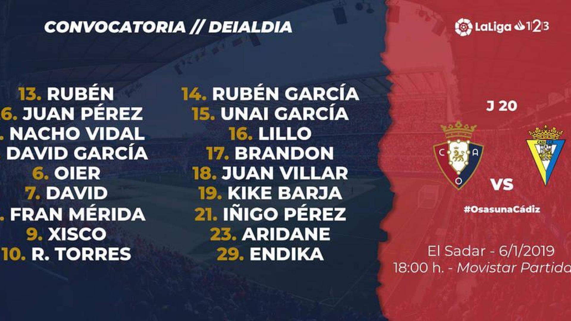 Sergio Herrera se queda fuera de la convocatoria de Osasuna