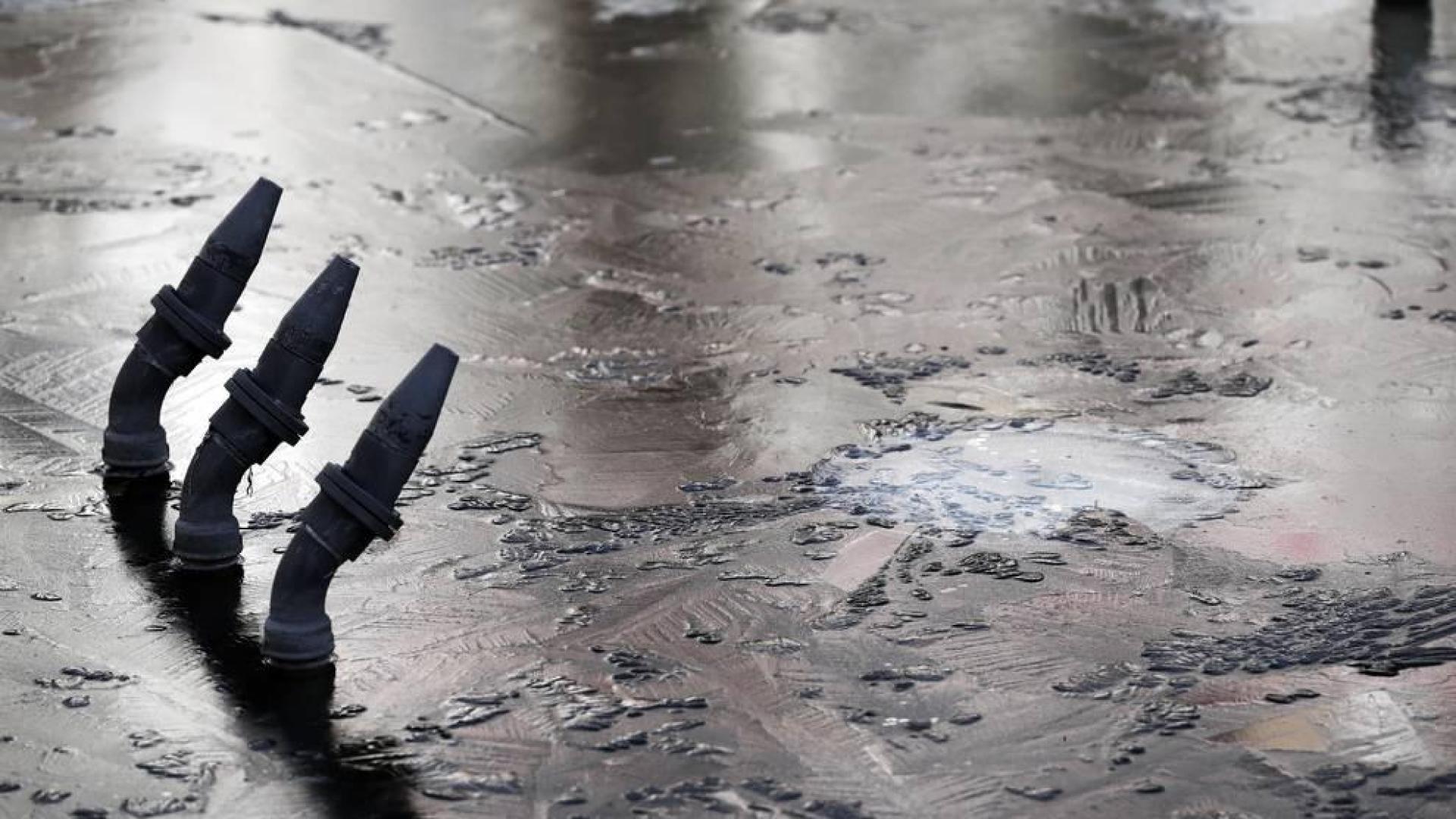 Agua congelada en una fuente de Pamplona, en una imagen de diciembre de 2017.