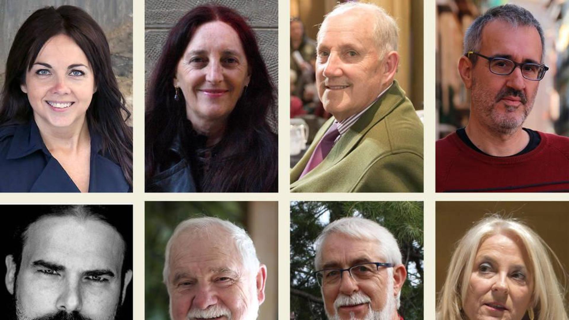 AUTORES QUE VAN A PUBLICAR EN EL PRIMER TRIMESTRE DEL AÑO. En la fila superior, de izquierda a derecha, Maribel Medina, Marina Aoiz, Emilio Garrido y Patxi Irurzun. En la fila inferior, de izquierda a derecha, Adonis Sánchez, Jesús Hernández Aristu, Koldo Pla e Isabel Blanco Ollero.