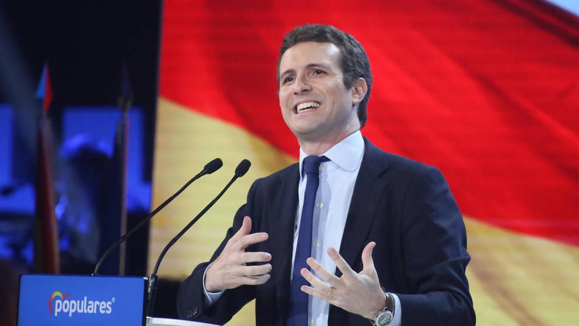 Pablo Casado interviene ante la Convención Nacional del PP.