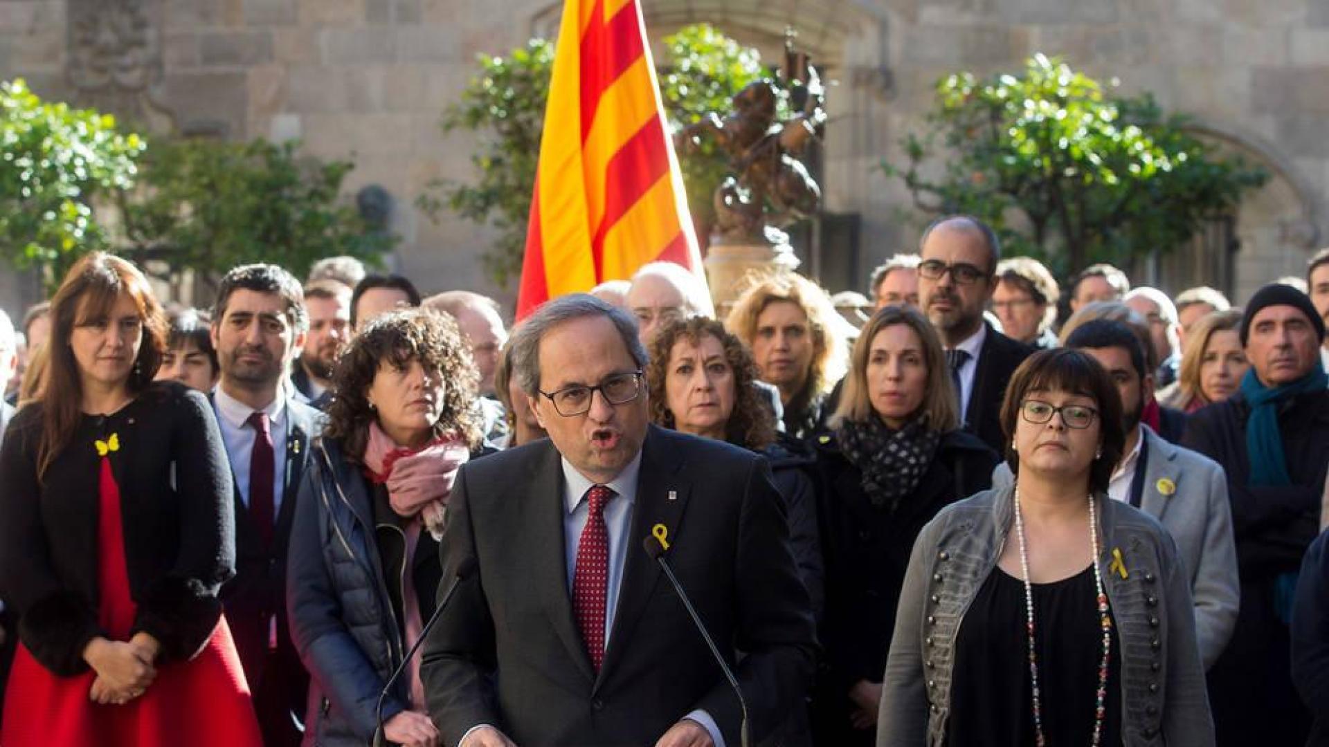 El presidente de la Generalitat, Quim Torra, durante el acto institucional de apoyo a los líderes independentistas.