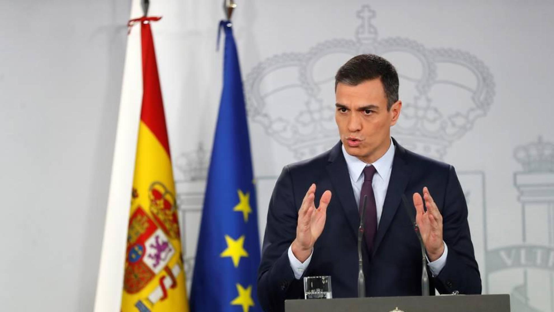 El presidente del Gobierno, Pedro Sánchez, durante su comparecencia este viernes en el Palacio de la Moncloa.