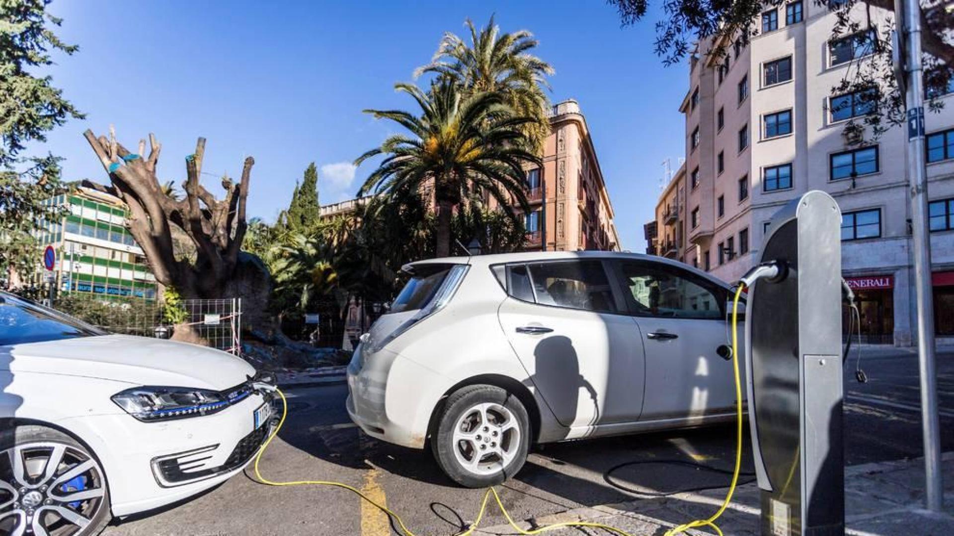 Recarga de vehículos eléctricos en una calle de Palma de Mallorca.