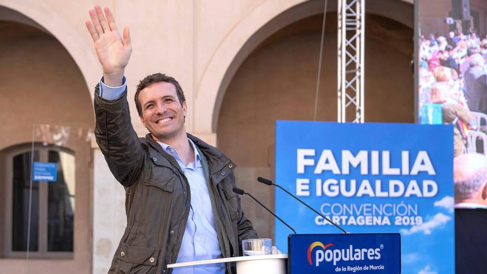 Pablo Casado, durante la convención de familia e igualdad del Partido Popular hoy en el Campus de la Muralla del Mar de Cartagena.