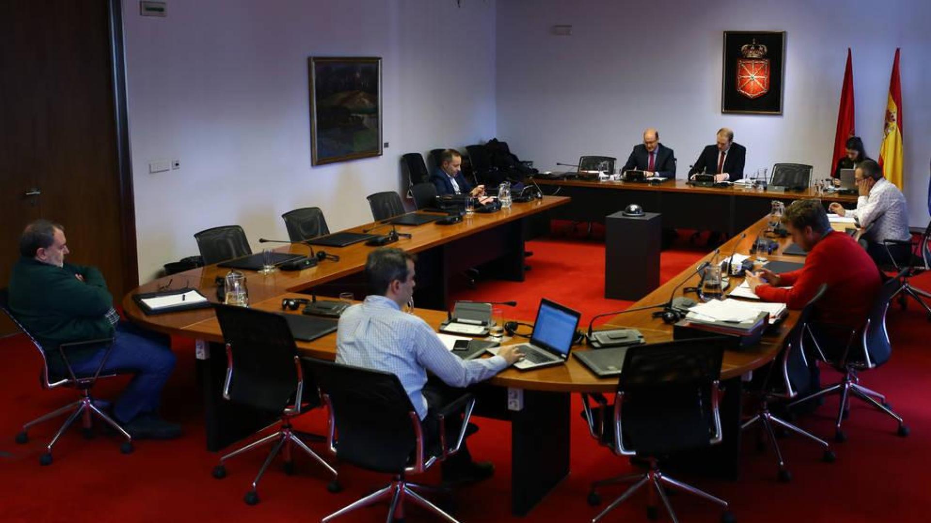Miembros de la comisión parlamentaria que investiga Sodena el día que compareció el exgerente Carlos Fernandez Valdivielso.