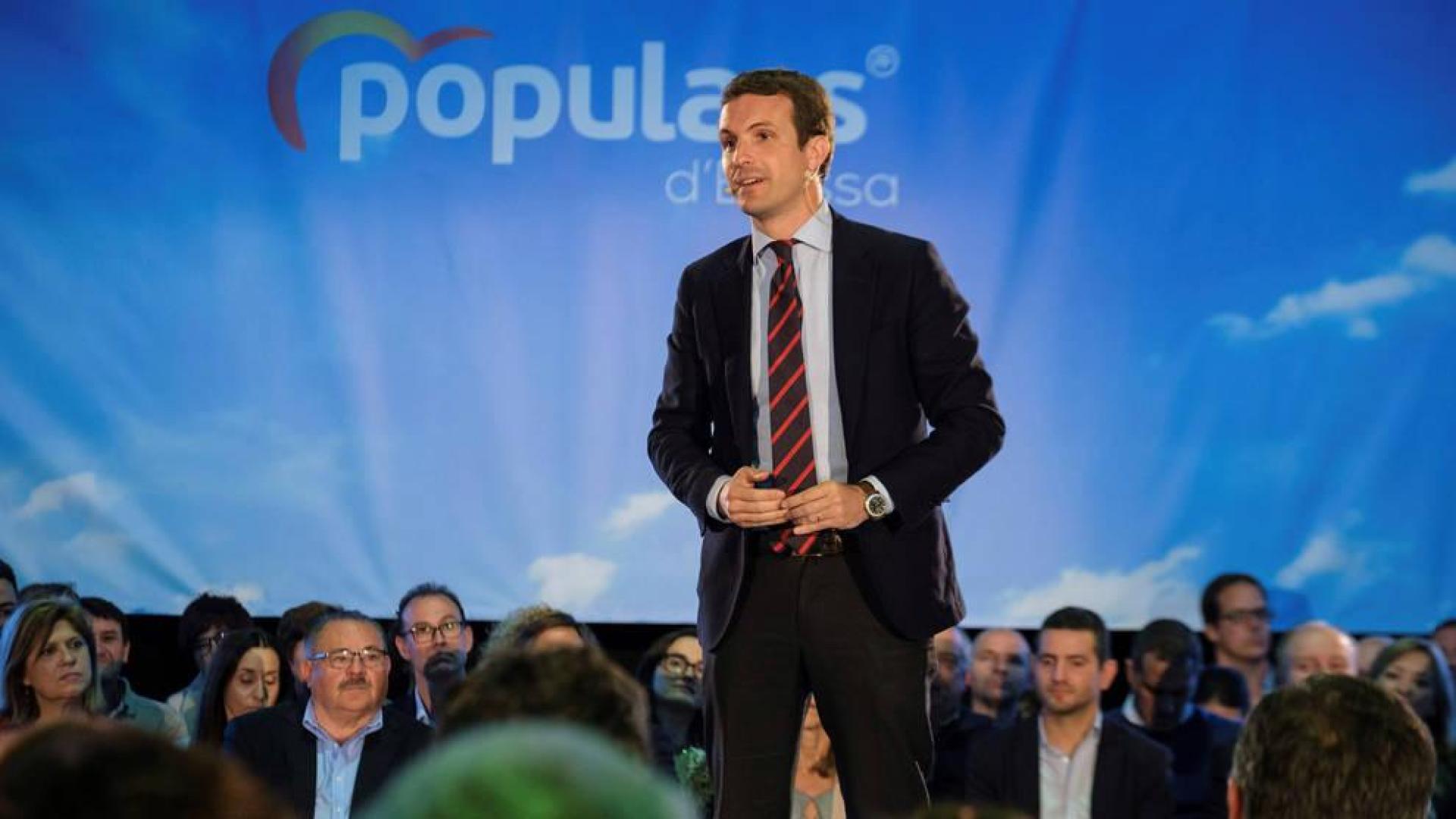 El presidente del PP, Pablo Casado, clausura un acto en Ibiza.