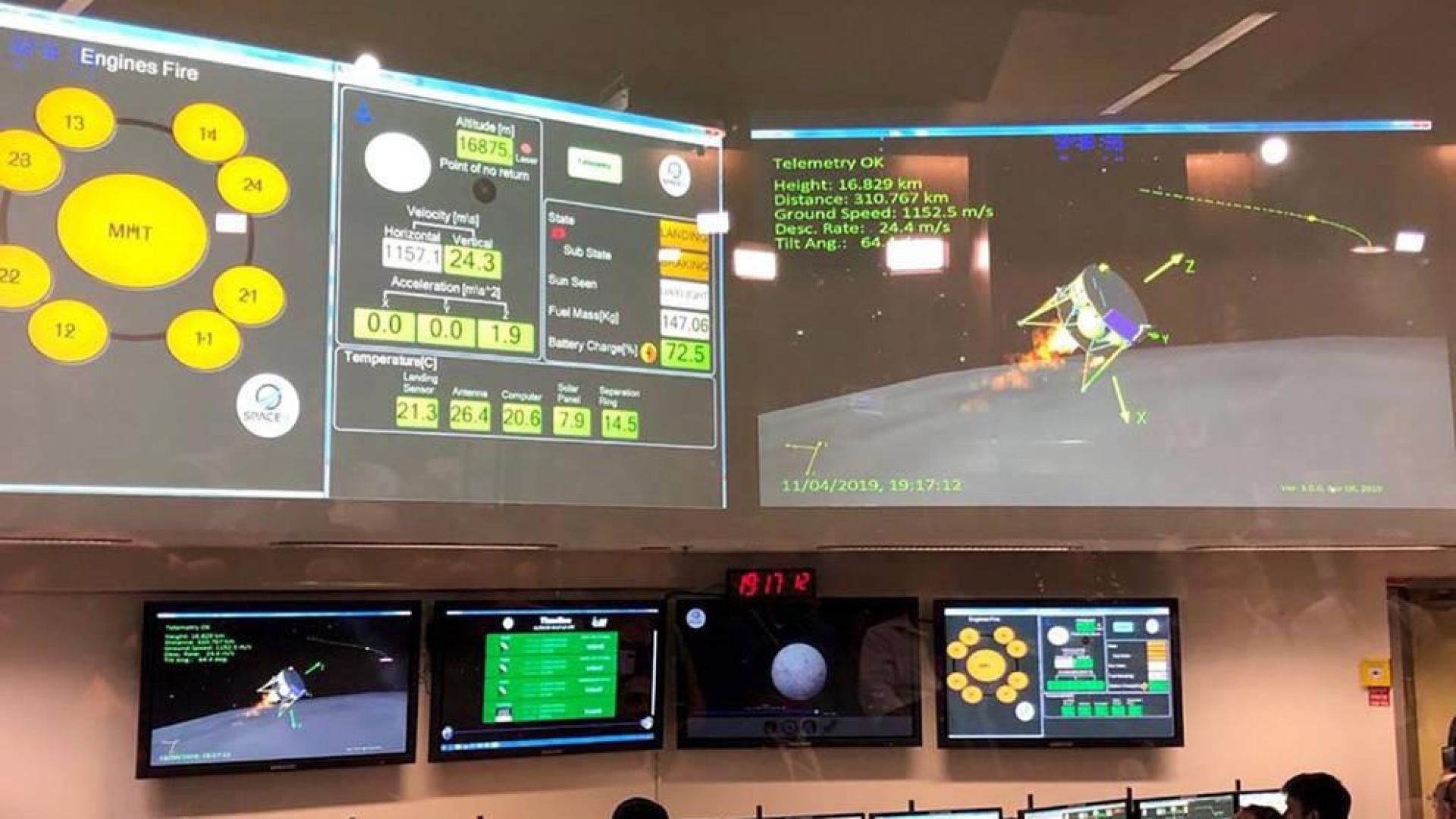Fotografía cedida por Israel Aerospace Industries (IAI) que muestra el centro de control de SpaceIL en Yahud (Israel).