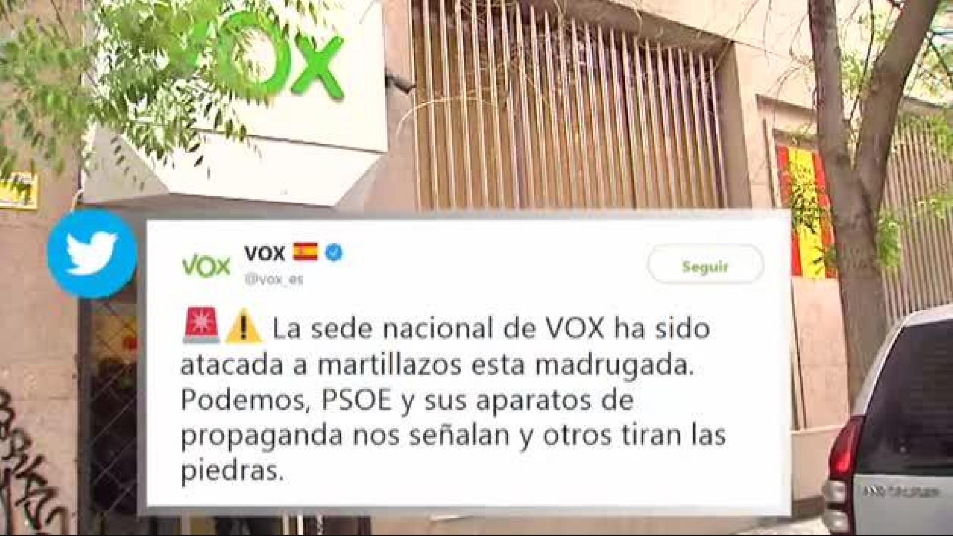 Atacan con piedras la sede de VOX en Madrid
