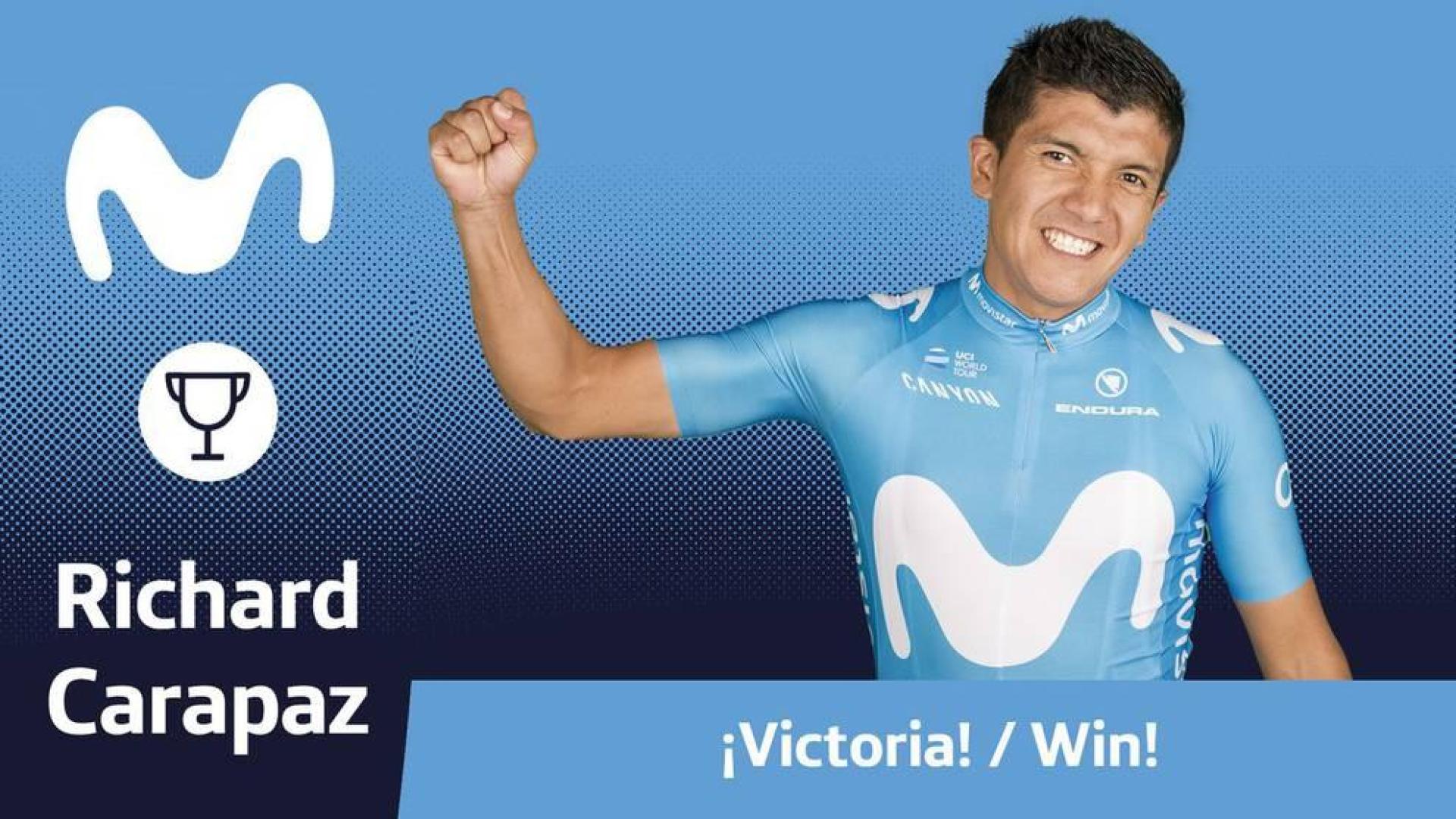 Histórico triunfo del ecuatoriano Carapaz (Movistar) en Montevergine