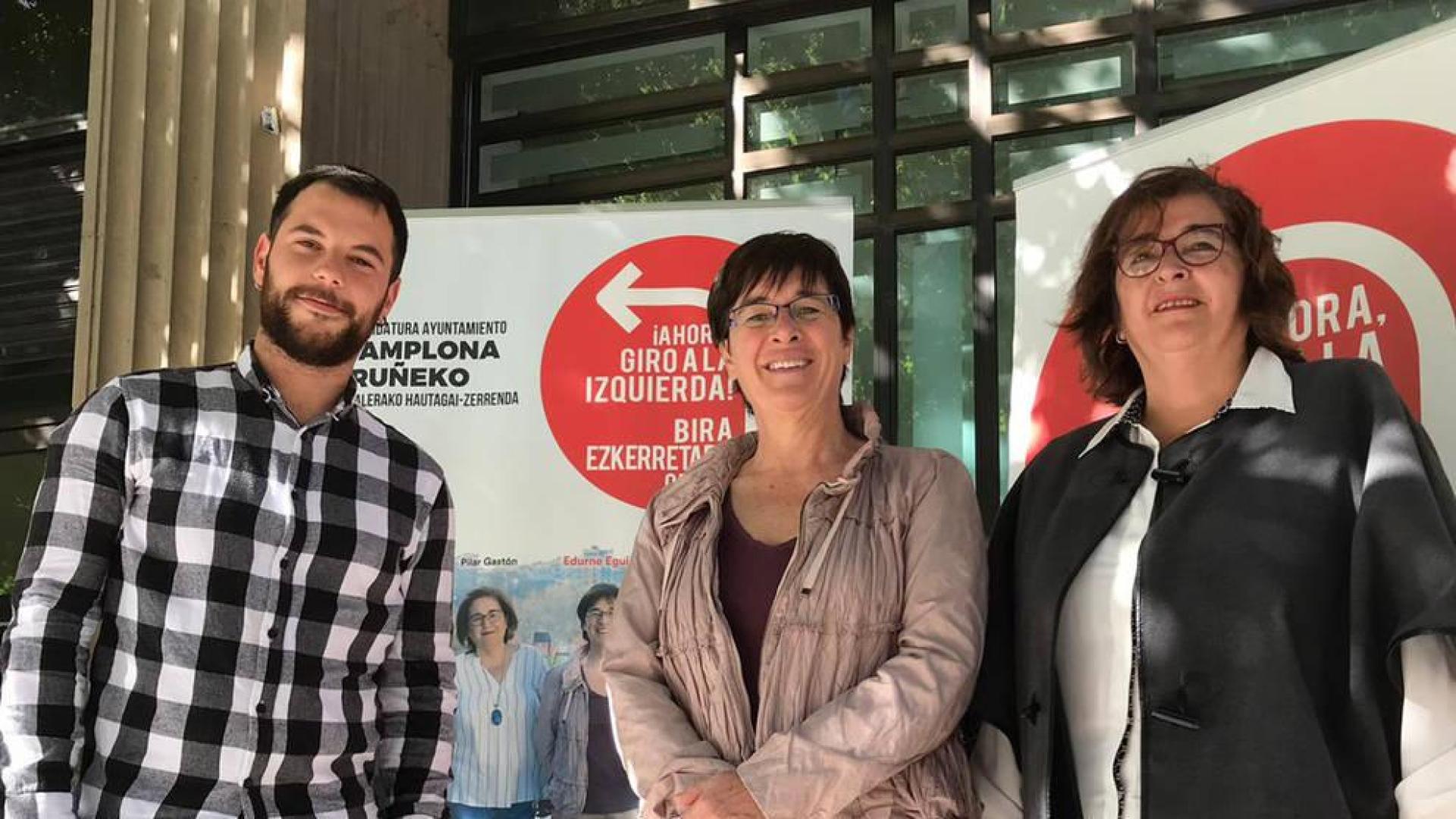 Rubén Ramallo, Edurne Eguino y Pilar Gastón, de la candidatura de IE al Ayuntamiento de Pamplona.