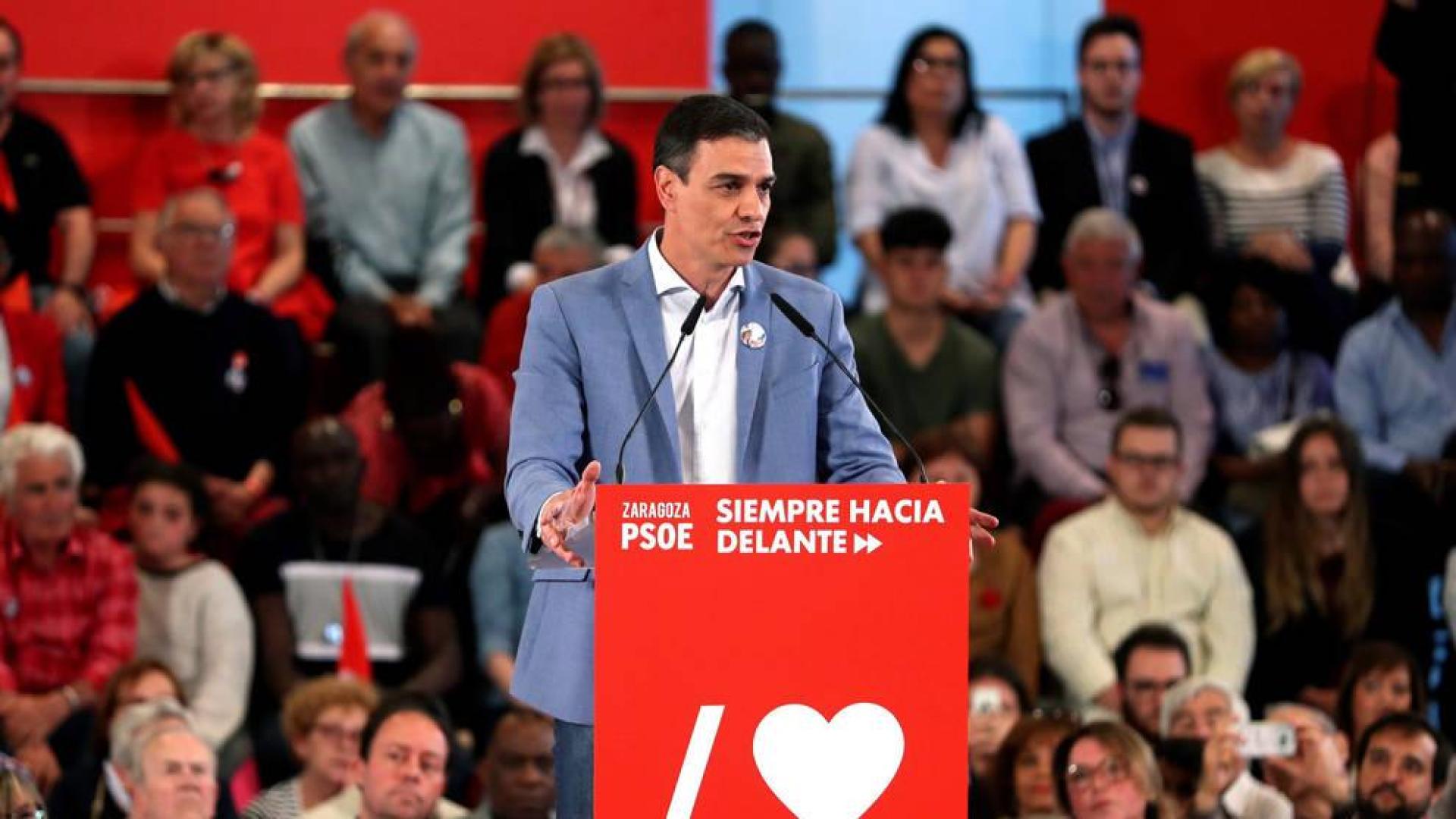 Pedro Sánchez, durante un acto de esta campaña electoral