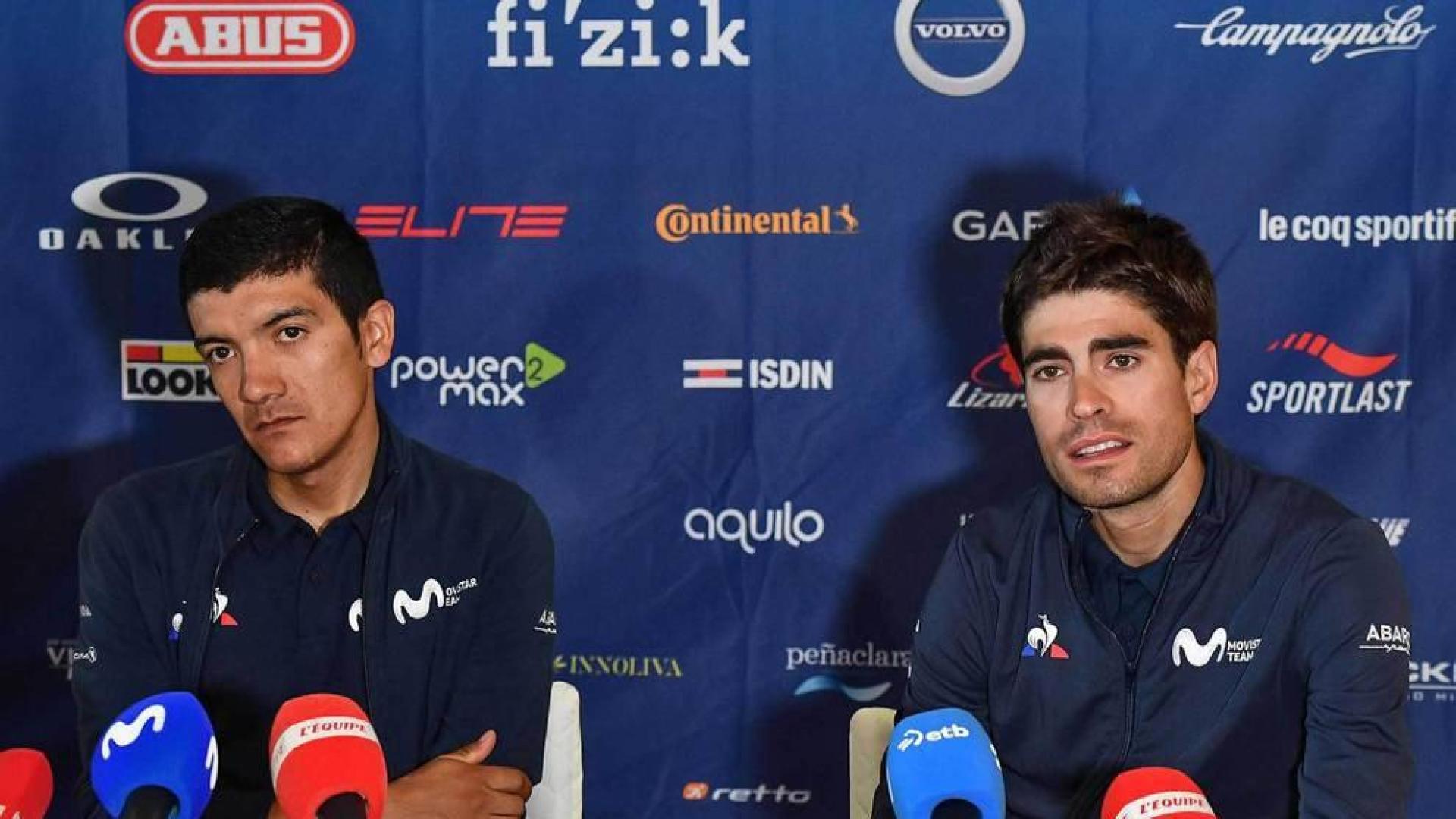 Mikel Landa y Carapaz, en la rueda de prensa de este lunes.