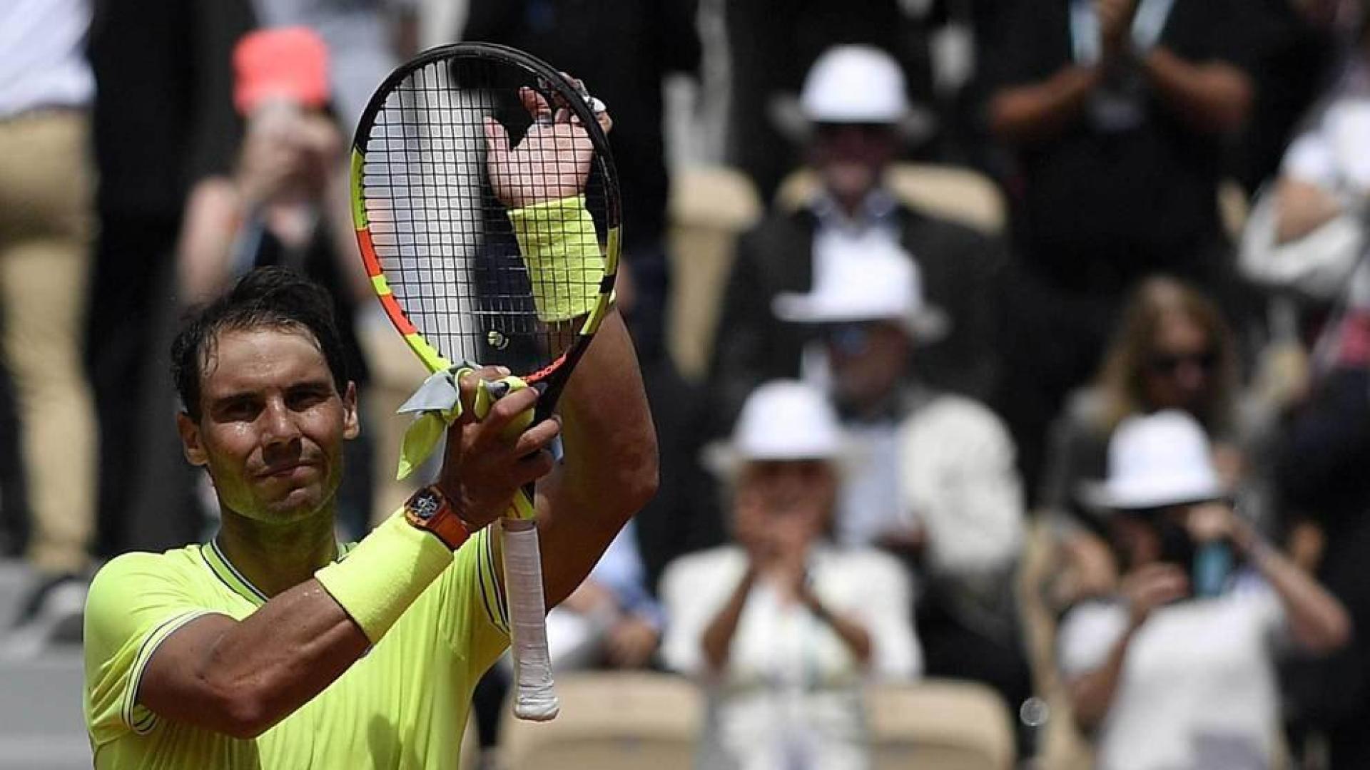 Rafael Nadal celebra su triunfo ante el alemán Yannick Maden.